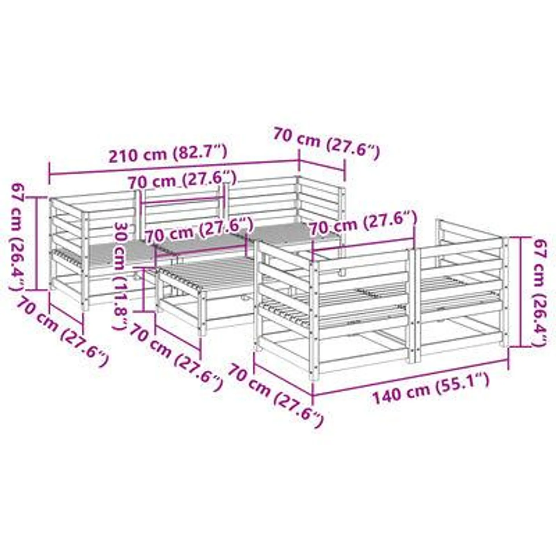 vidaXL 6 pcs conjunto de sofás de jardim madeira de pinho impregnada