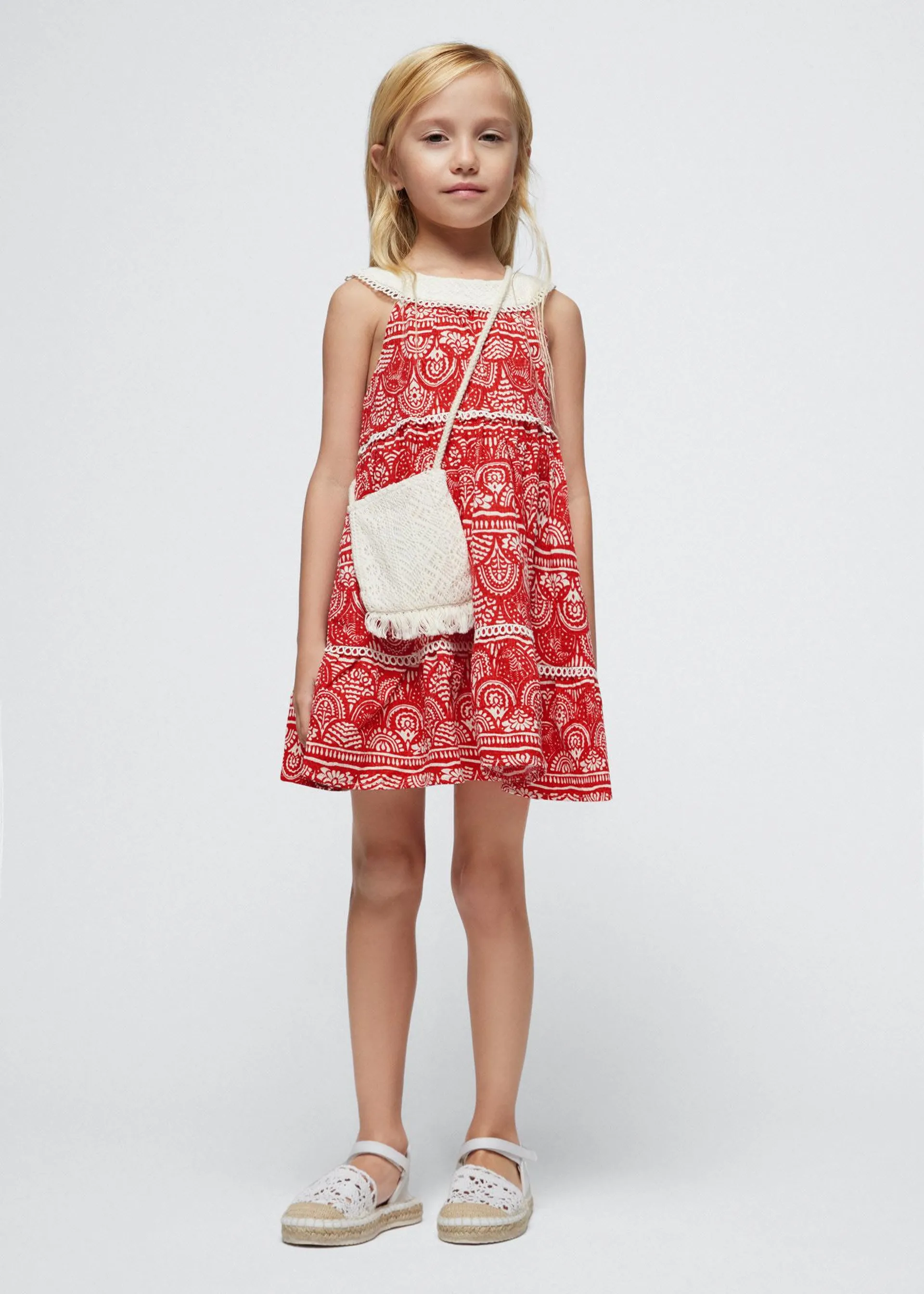 Vestido com bolso guipure menina