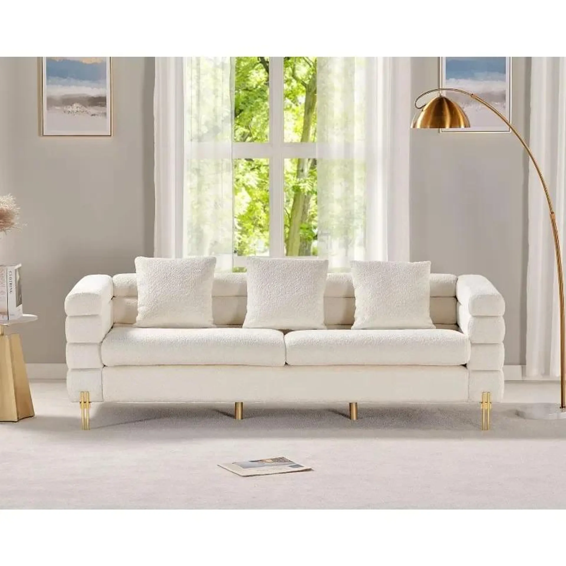 Sofa, Oversized Sofa- 85 inch, 3 Seater Sofa Comfy Sofa for Living Room- White Deep Seat Sofa, Bouclé Couch