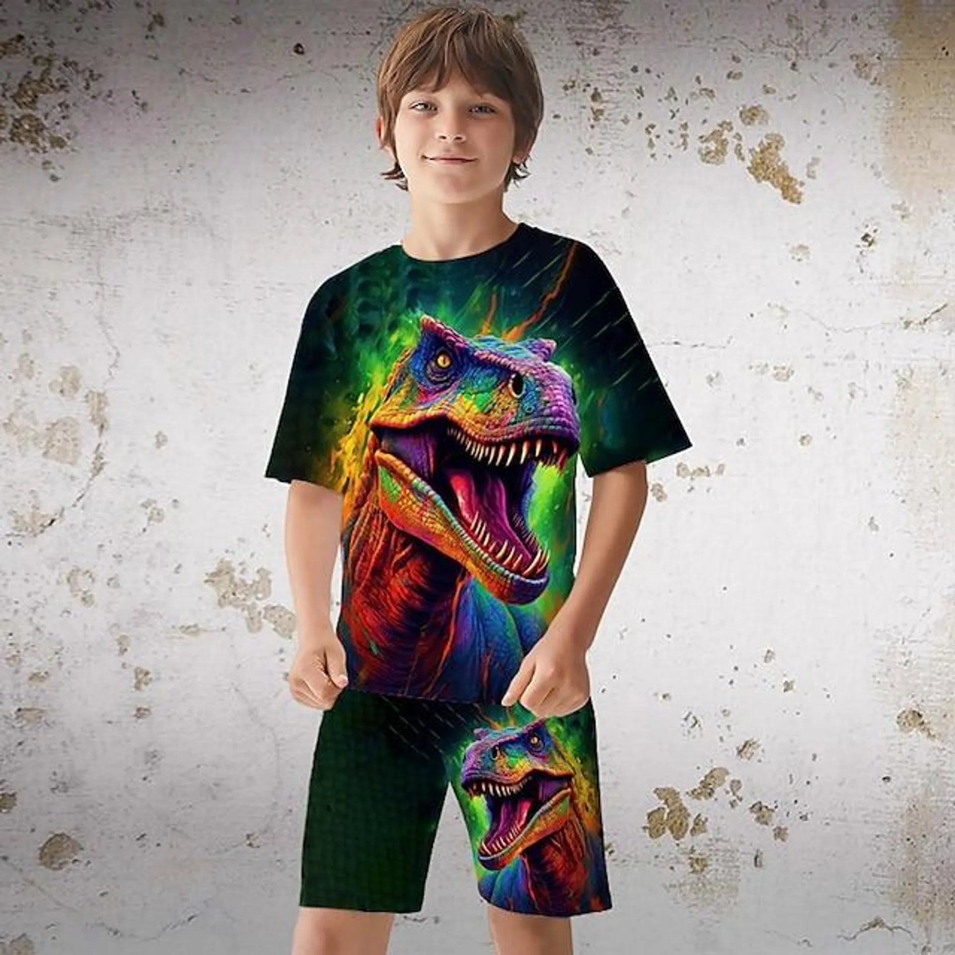 Jongens 3D Grafisch Dinosaurus Draak T-shirt & shorts T-shirtset Kledingset Korte mouw 3D-afdrukken Zomer Lente Actief Sport Modieus Polyester Kinderen 3-13 jaar Buiten Straat Vakantie Normale pasvorm