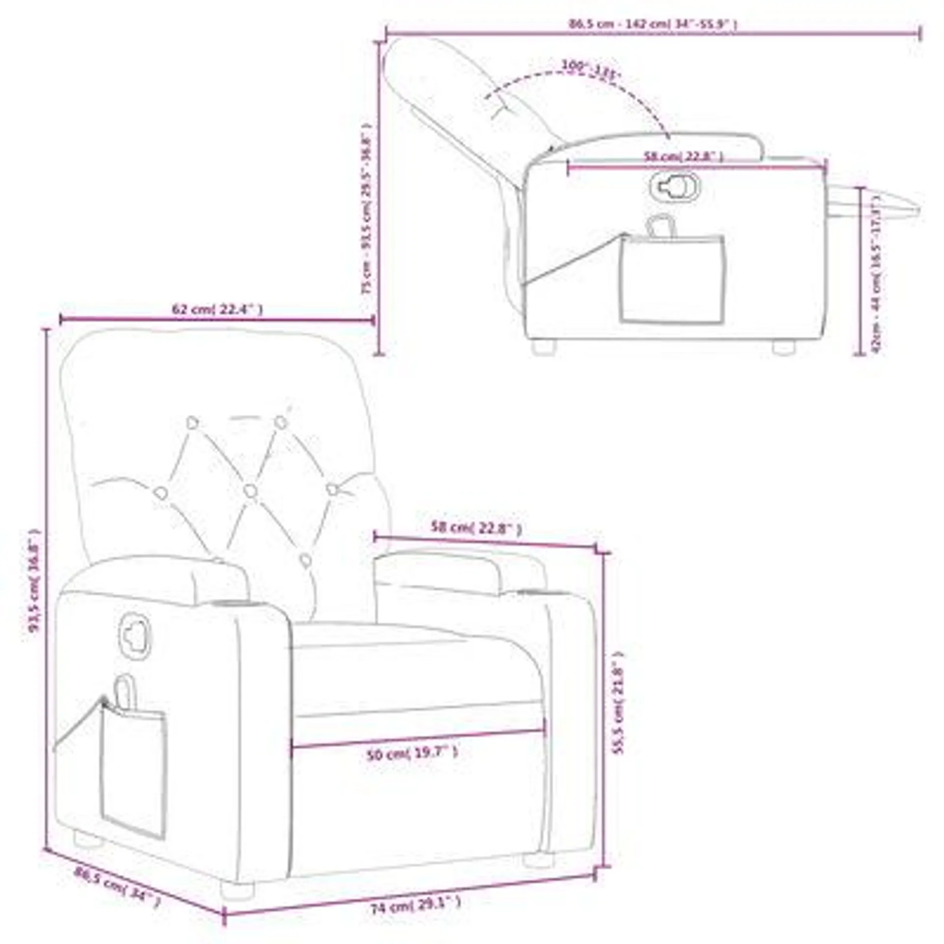 vidaXL Poltrona de massagens reclinável couro artificial cinzento