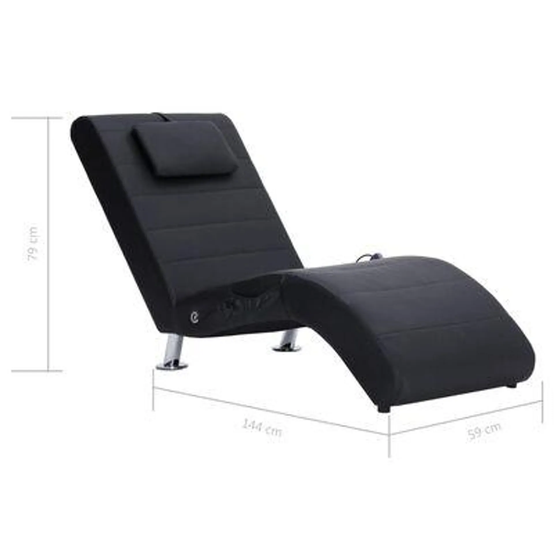 vidaXL Chaise longue de massagem c/ almofada couro artificial preto