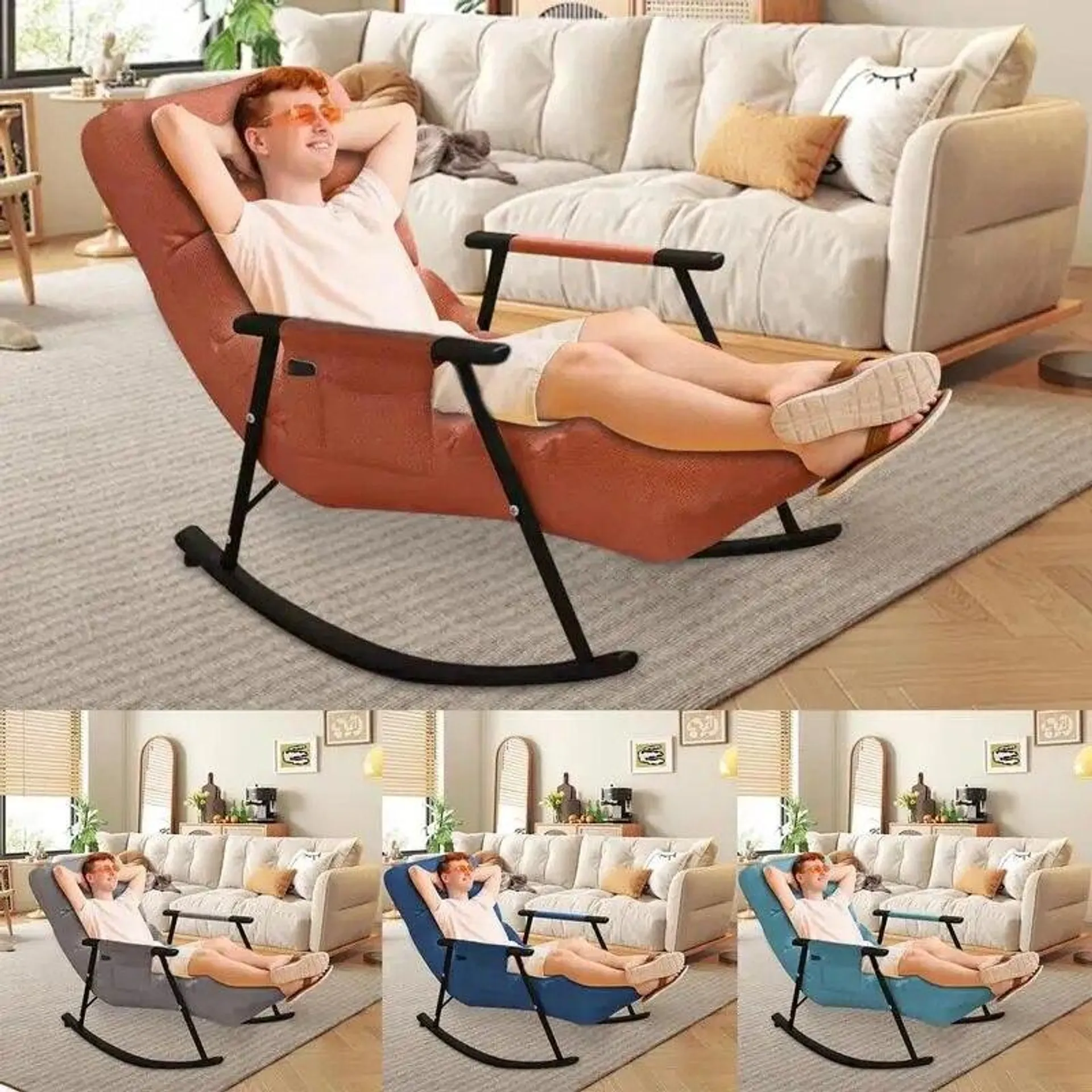 Rocking Chair For Bedroom Simple Modernn Foldable Living Room Folding Rocking Chair Balcony Relaxing Lounge Leisure Chairs