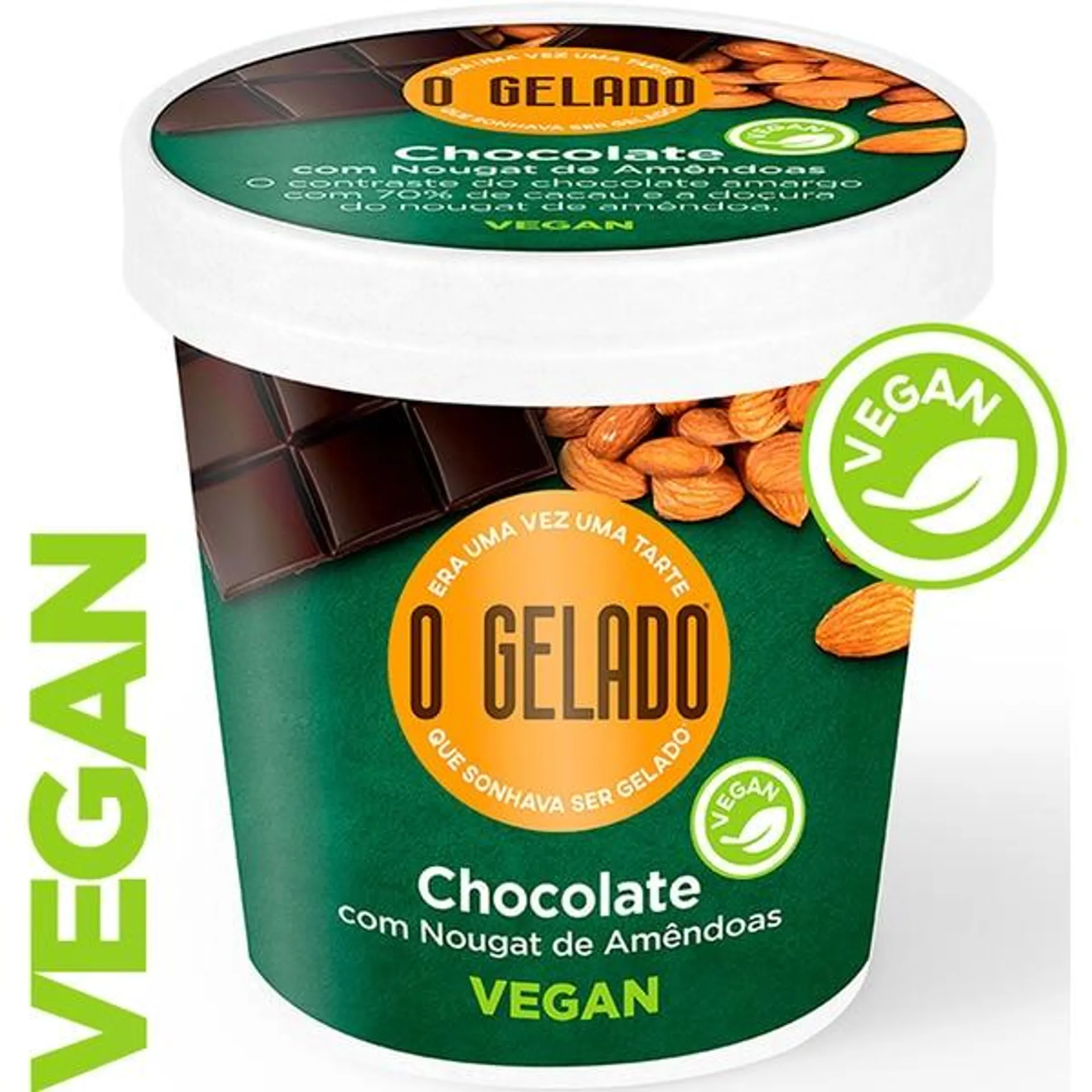 Gelado á Base de Vegetal Chocolate com Nougat e Amêndoa copo 460 ml O Gelado