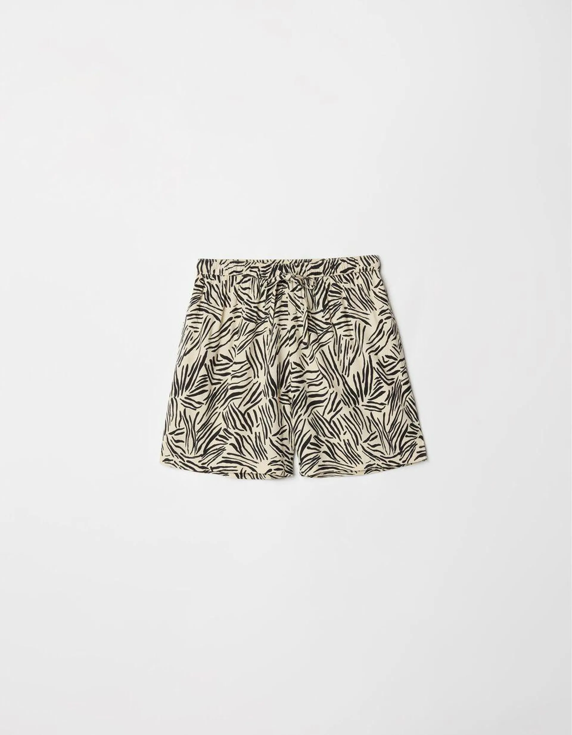 Calções Estampados Cordão Ajustável, Mulher, Preto