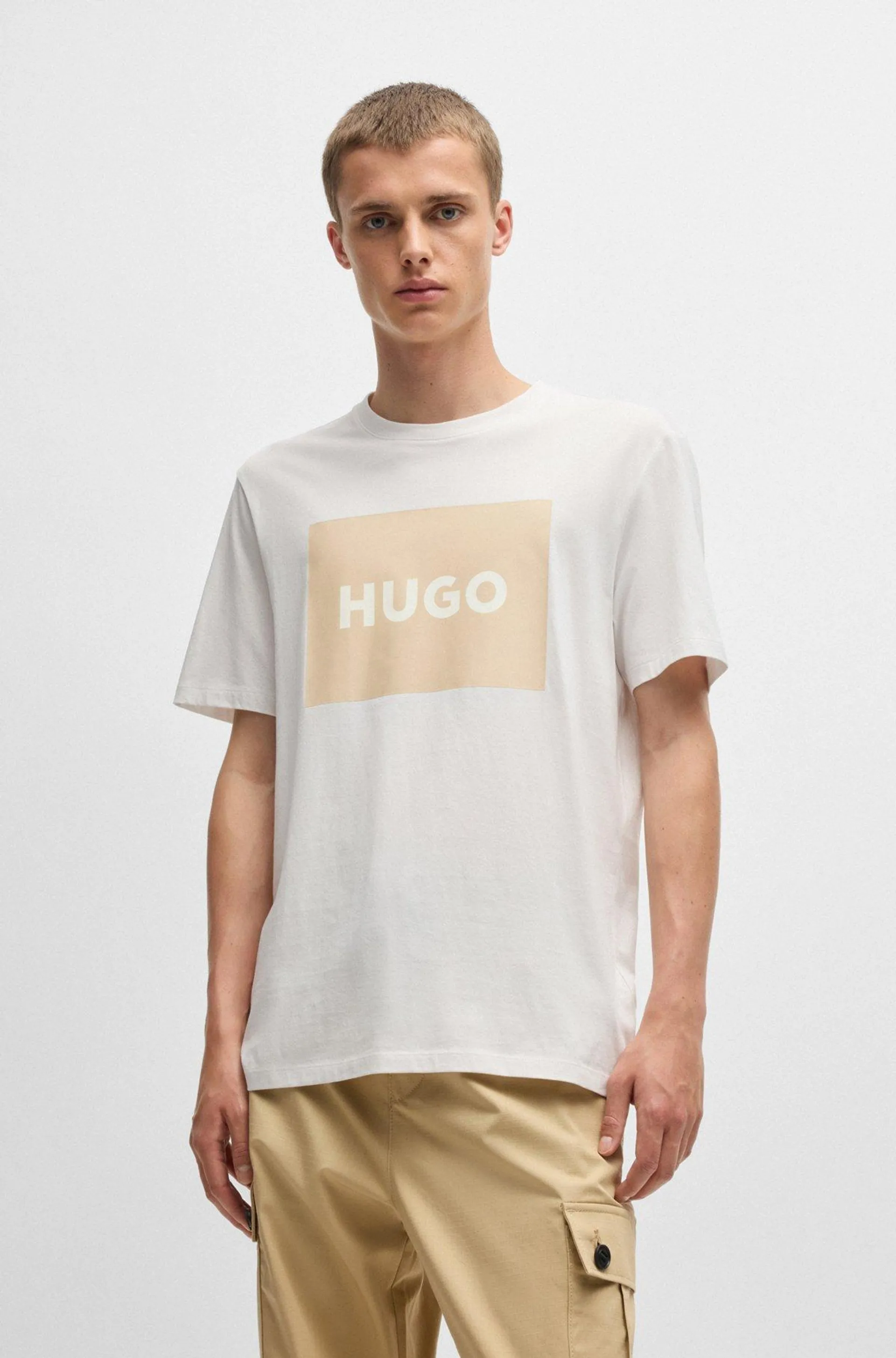 T-shirt de ajuste regular em jersey de algodão com estampado de logótipo