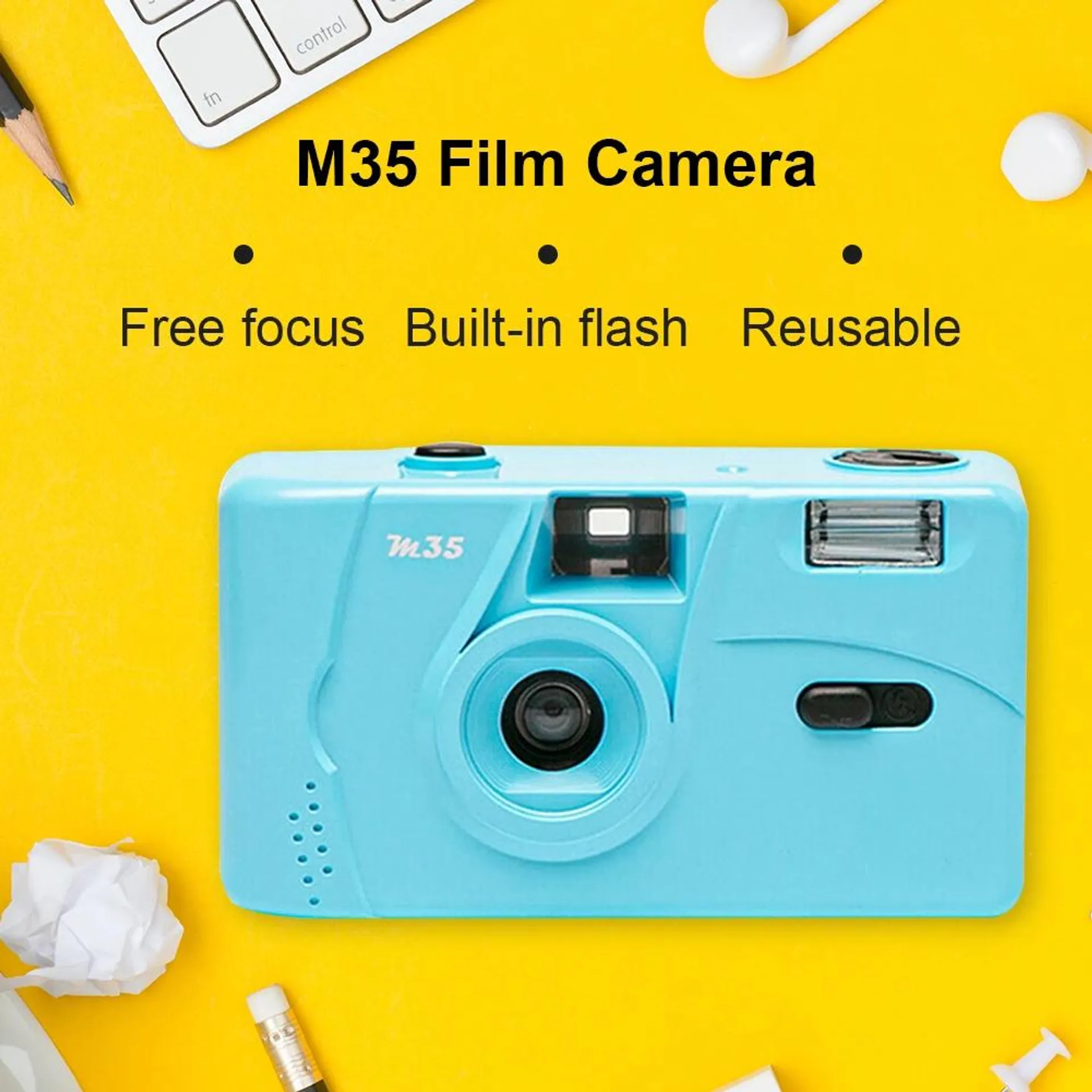 M35 Reusable Film Camera Vintage Retro 35mm Non-Disposable Film Machine compatible-with KODAK 35mm Film with Flash Function