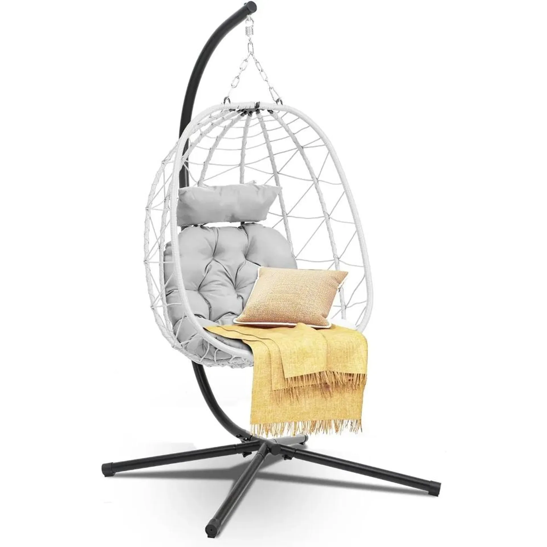 Egg Hanging Swing Chair with Cushions 330lbs for Patio, Bedroom, Garden and Balcony,Stand Egg Chair Wicker Egg Chair