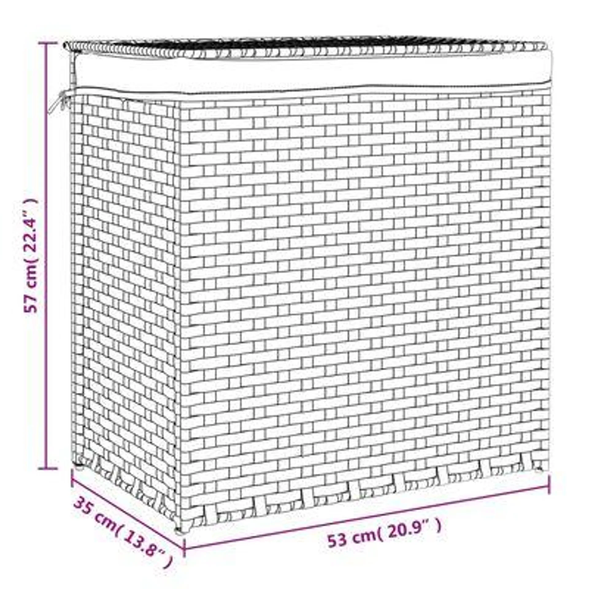 vidaXL Cesto p/ roupa suja c/ 2 secções 53x35x57 cm vime PE cinzento