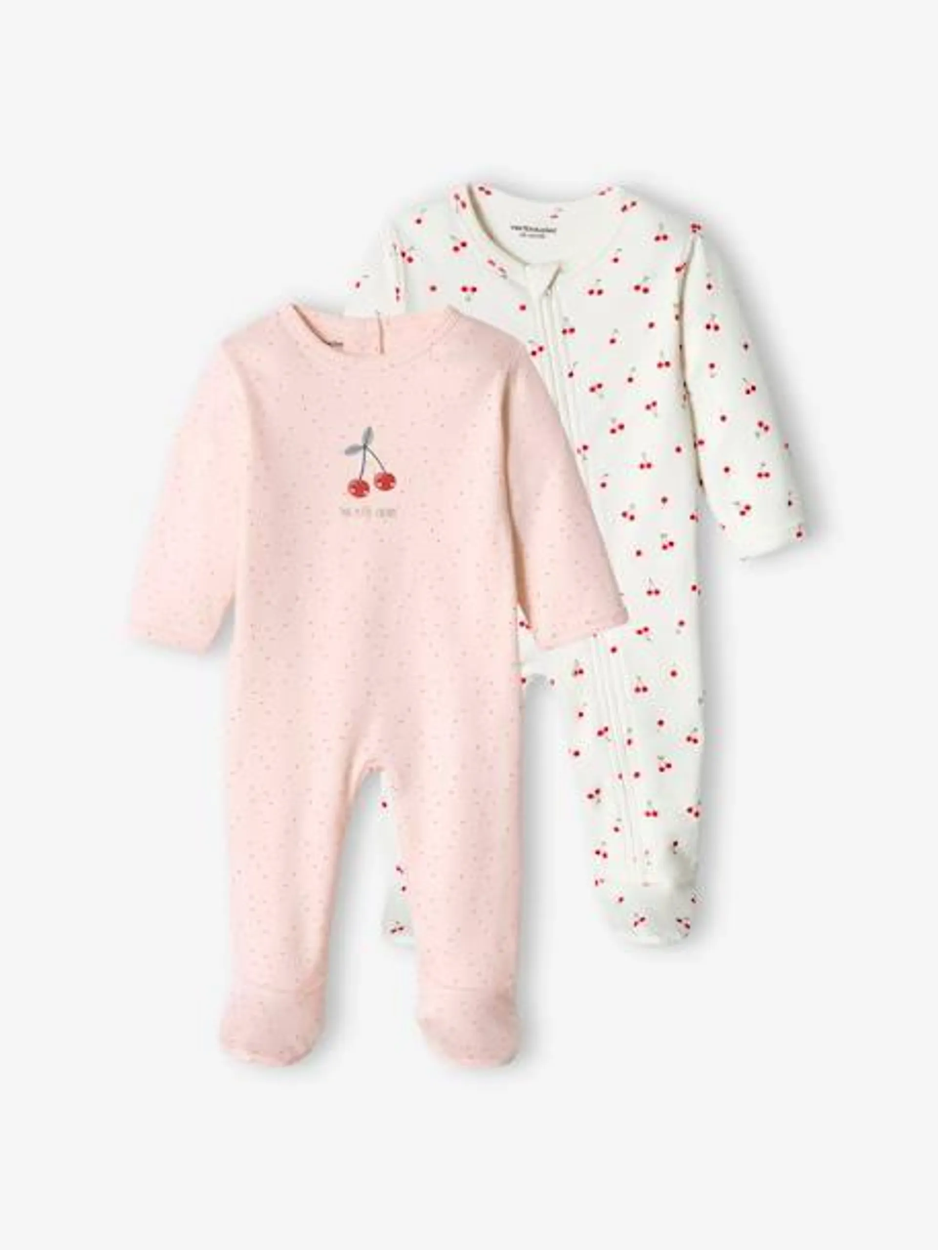 Lote de 2 pijamas cereja, em interlock, para bebé menina - rosa-pálido