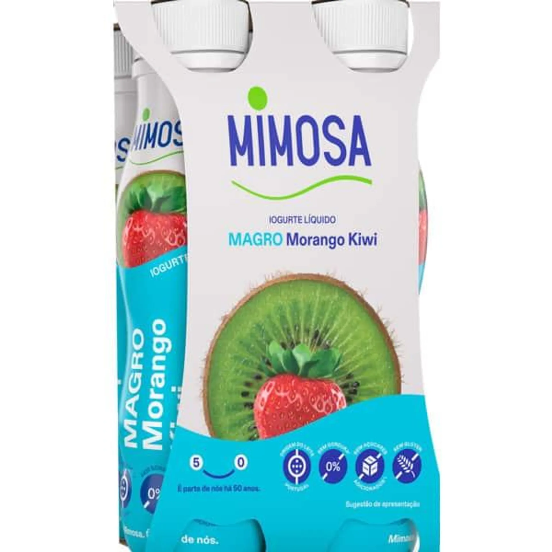 Iogurte Líquido Magro de Morango e Kiwi Pack 4 Unidades embalagem 151 ml Mimosa