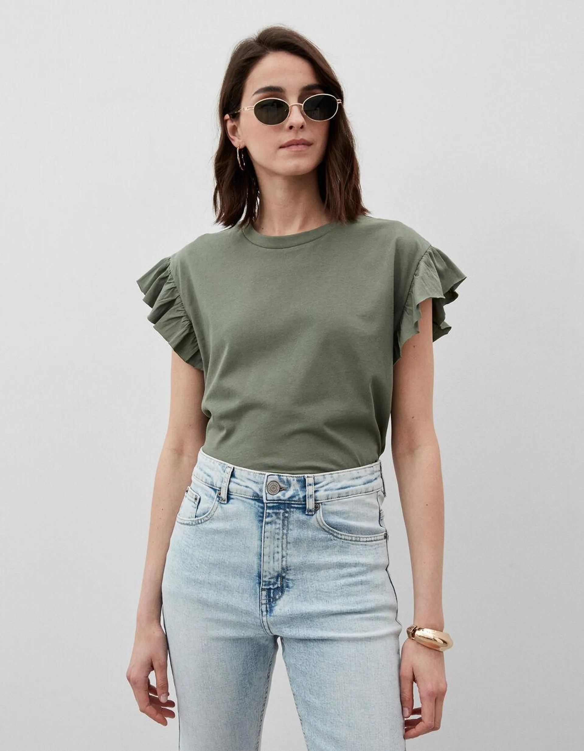 T-shirt Folho, Mulher, Verde Escuro