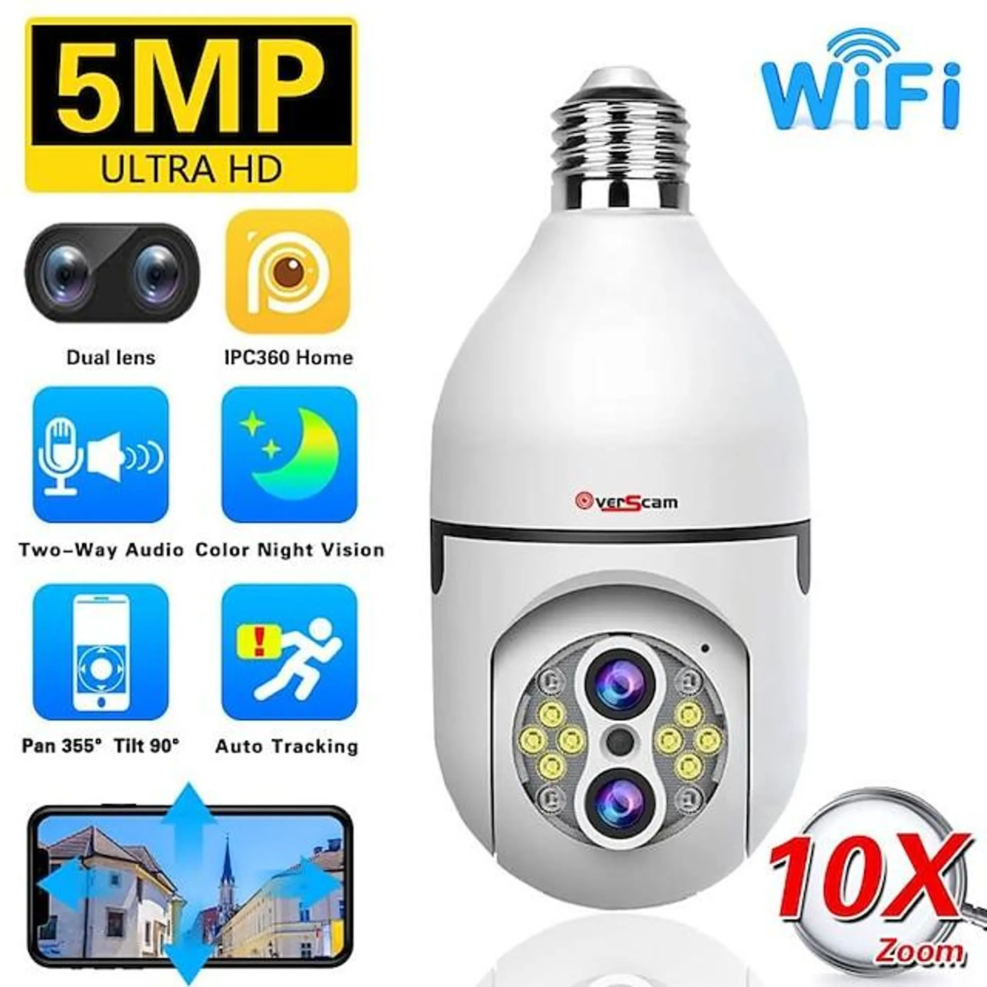 4mp 10x zoom gloeilamp beveiligingscamera - sovmiku draadloze ip-camera met 360° ptz panoramisch zicht, full colour nachtzicht, tweeweg audio & bewegingsdetectie alarm