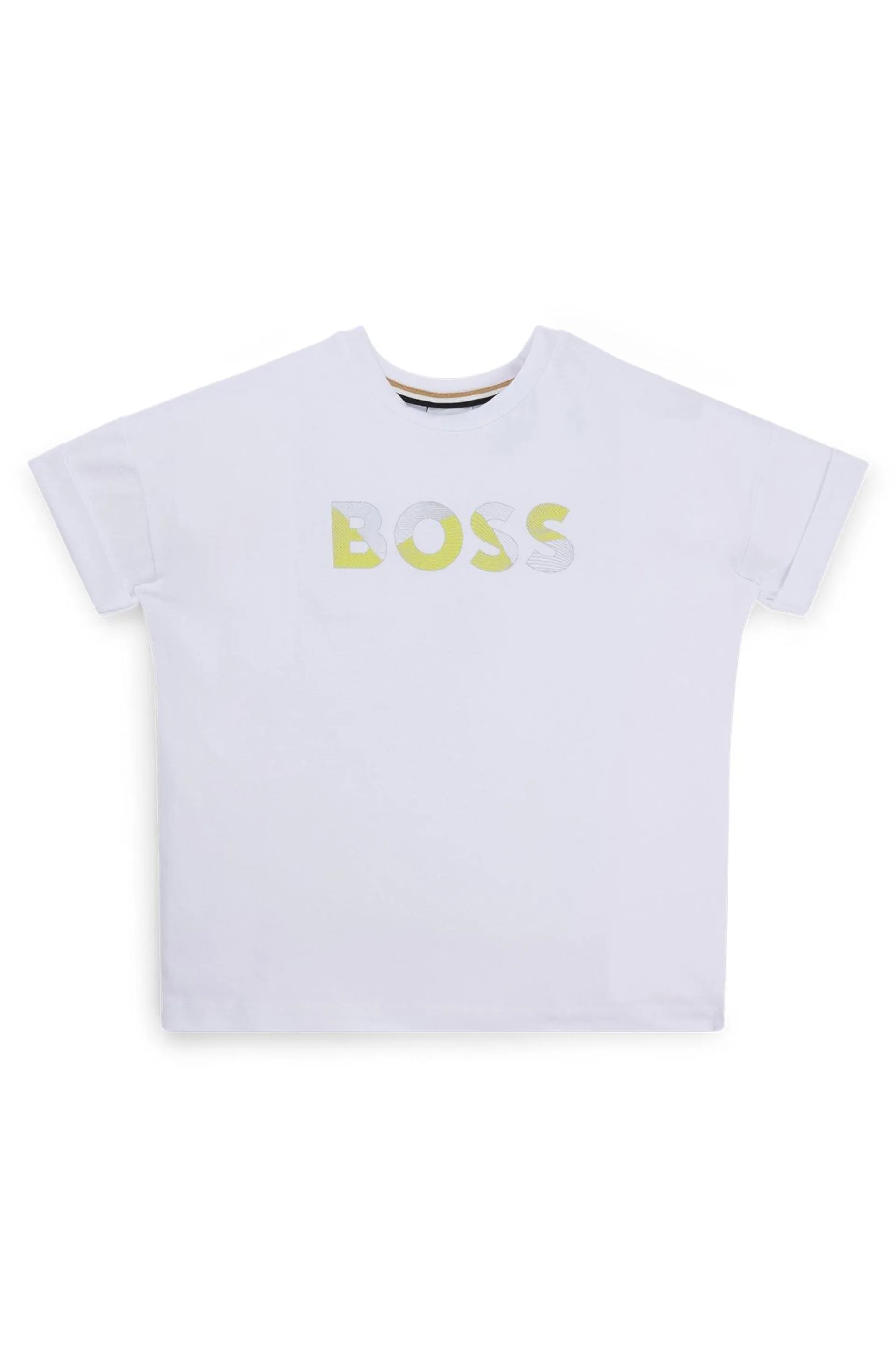 T-shirt para criança em algodão elástico com logótipo estampado brilhante