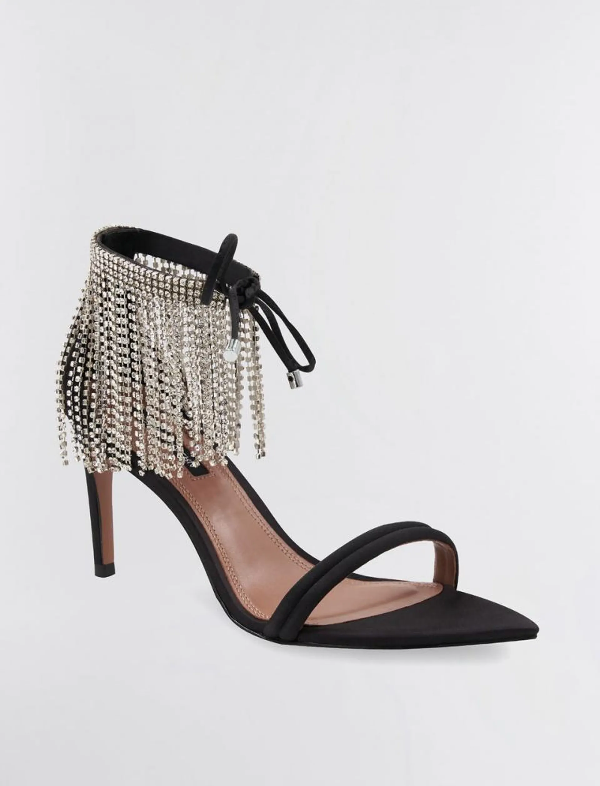 Sapato Salto Alto BCBGMAXAZRIA Dawn Fringe Sandal Pretas | YPZLE-7893