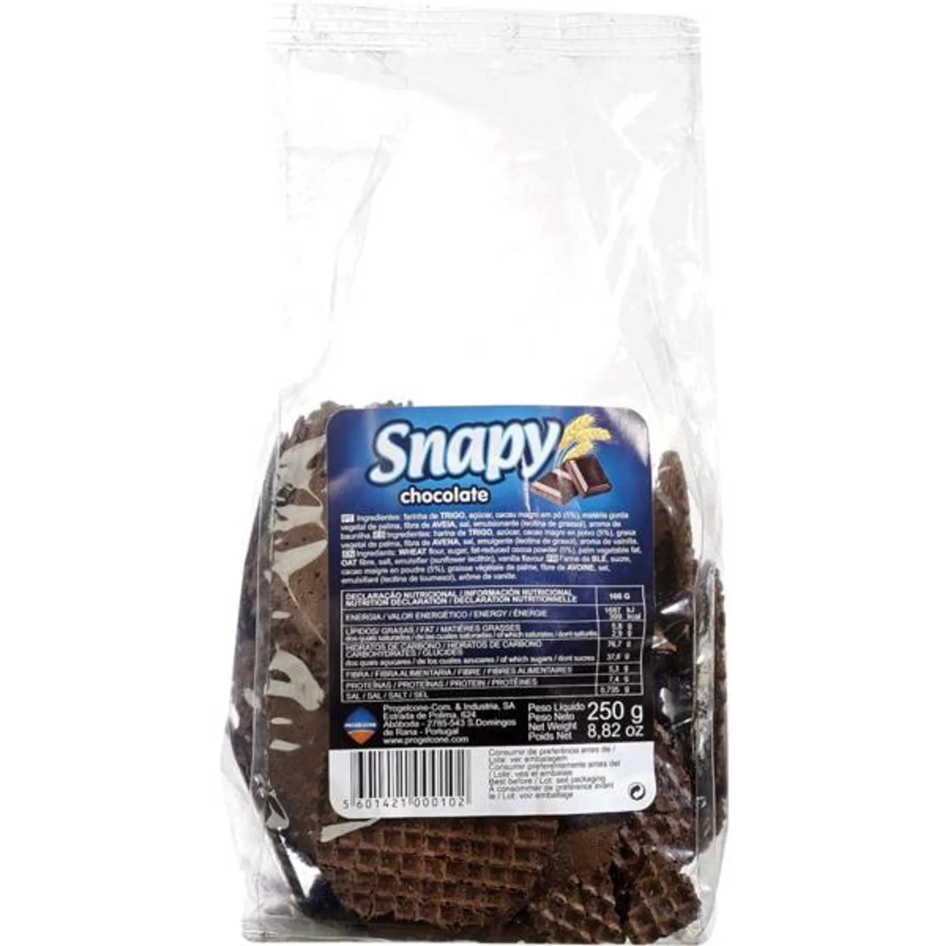 Bolachas Wafer de Chocolate embalagem 250 g Snapy