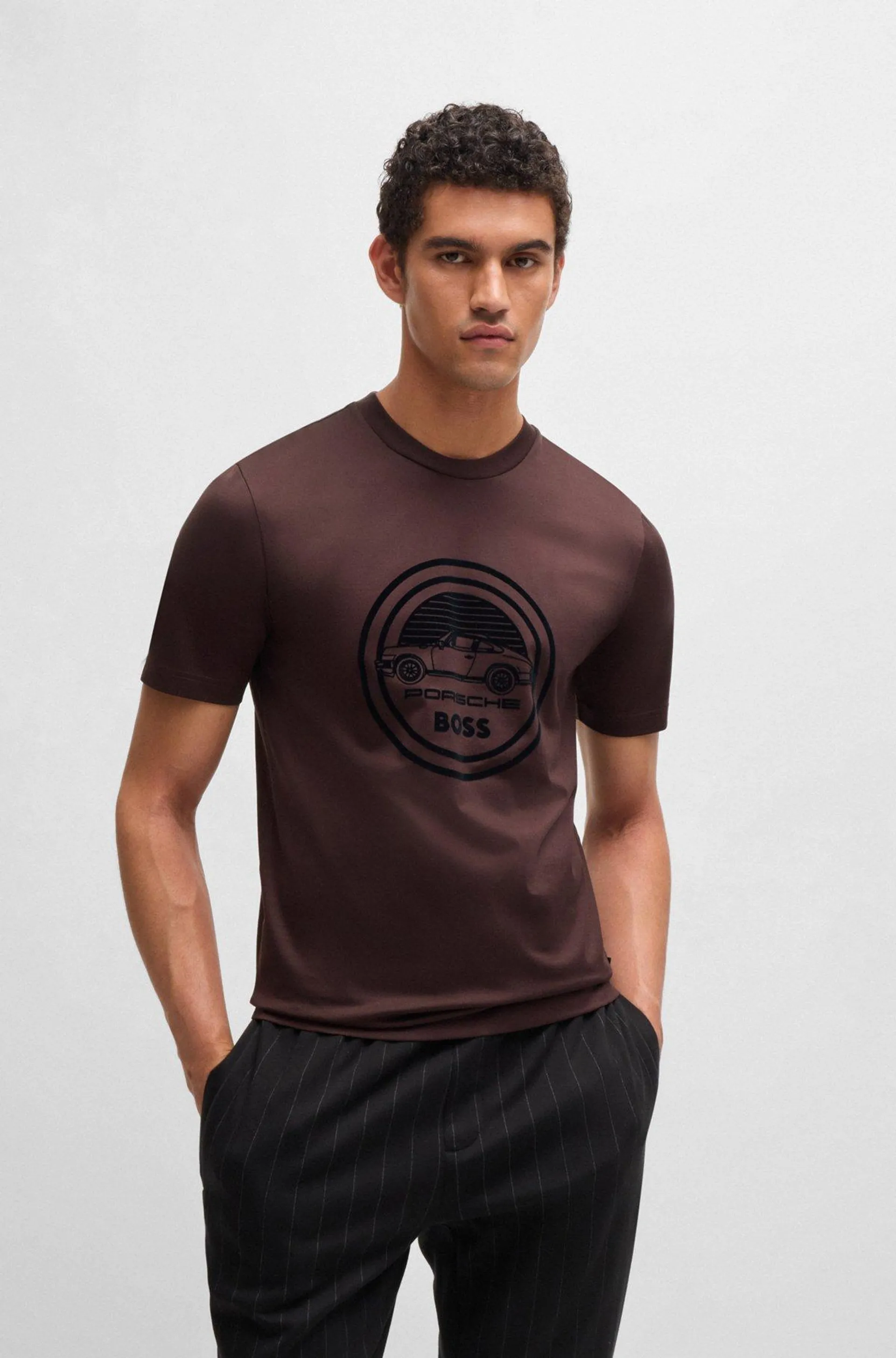 Porsche x BOSS t-shirt de algodão mercerizado com marca especial