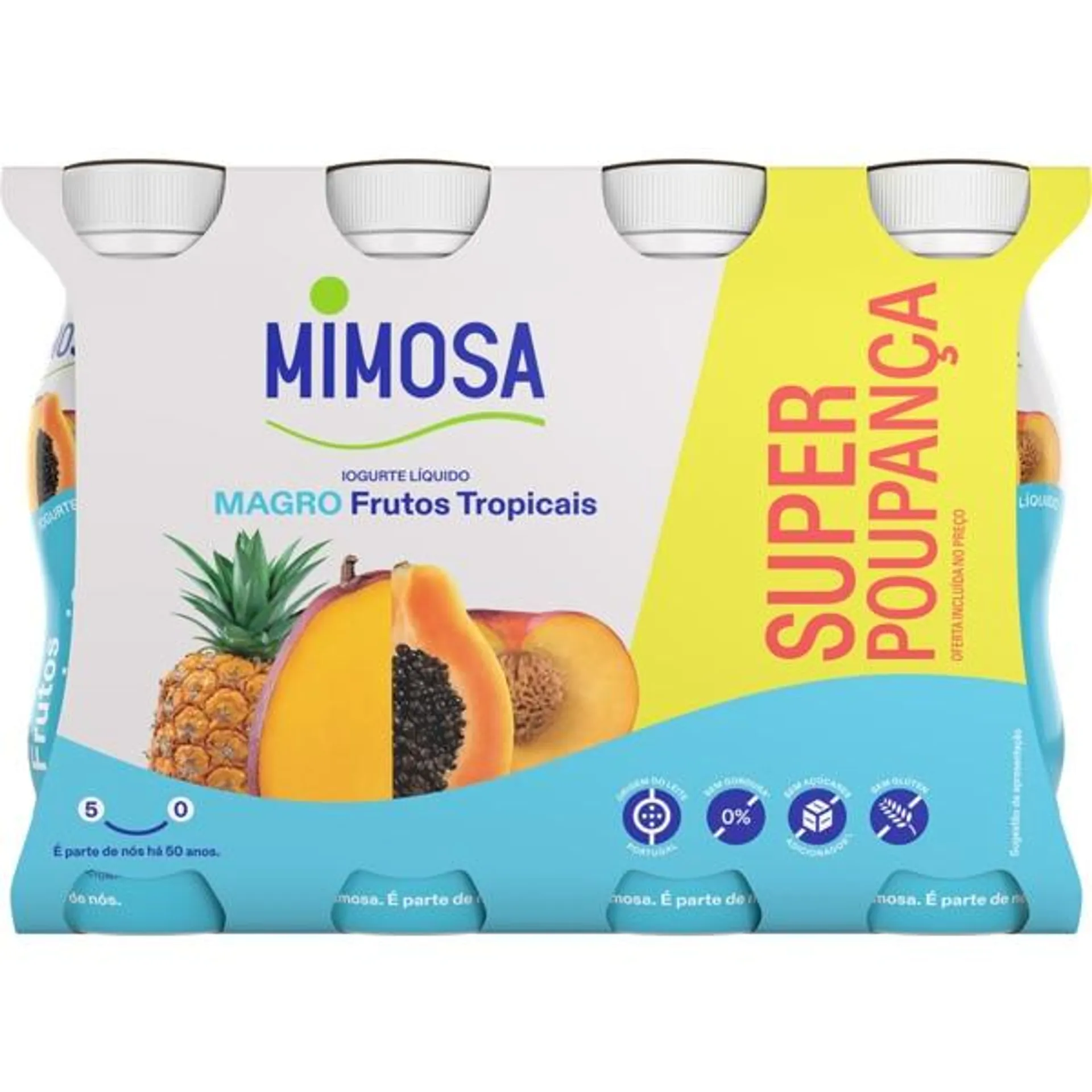 Iogurte Líquido Magro de frutos Tropicais Pack 8 unidades embalagem 151 ml Mimosa