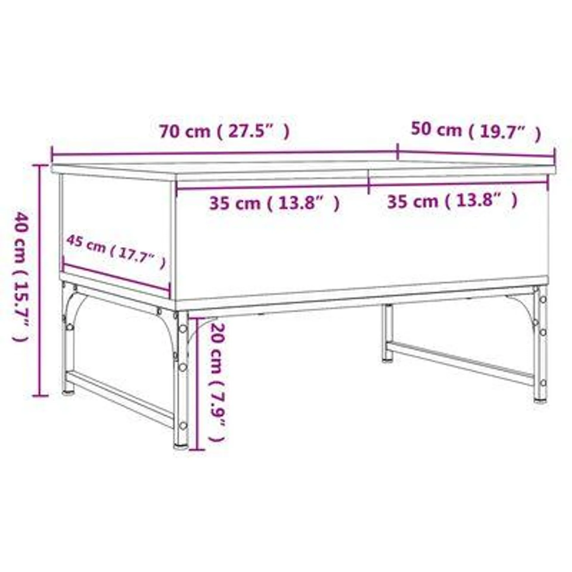 vidaXL Mesa de centro 70x50x40 cm deriv. madeira/metal carvalho sonoma