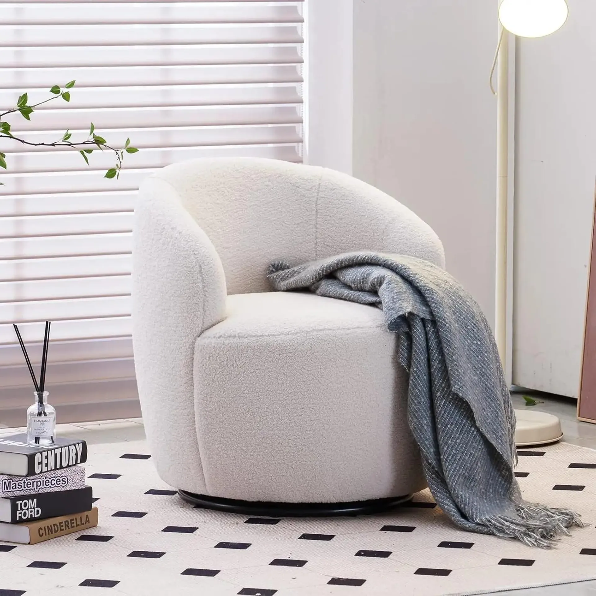 Living Room Bucket Chair, Small Round 360° Club Modern Teddy Upholstered Armchair