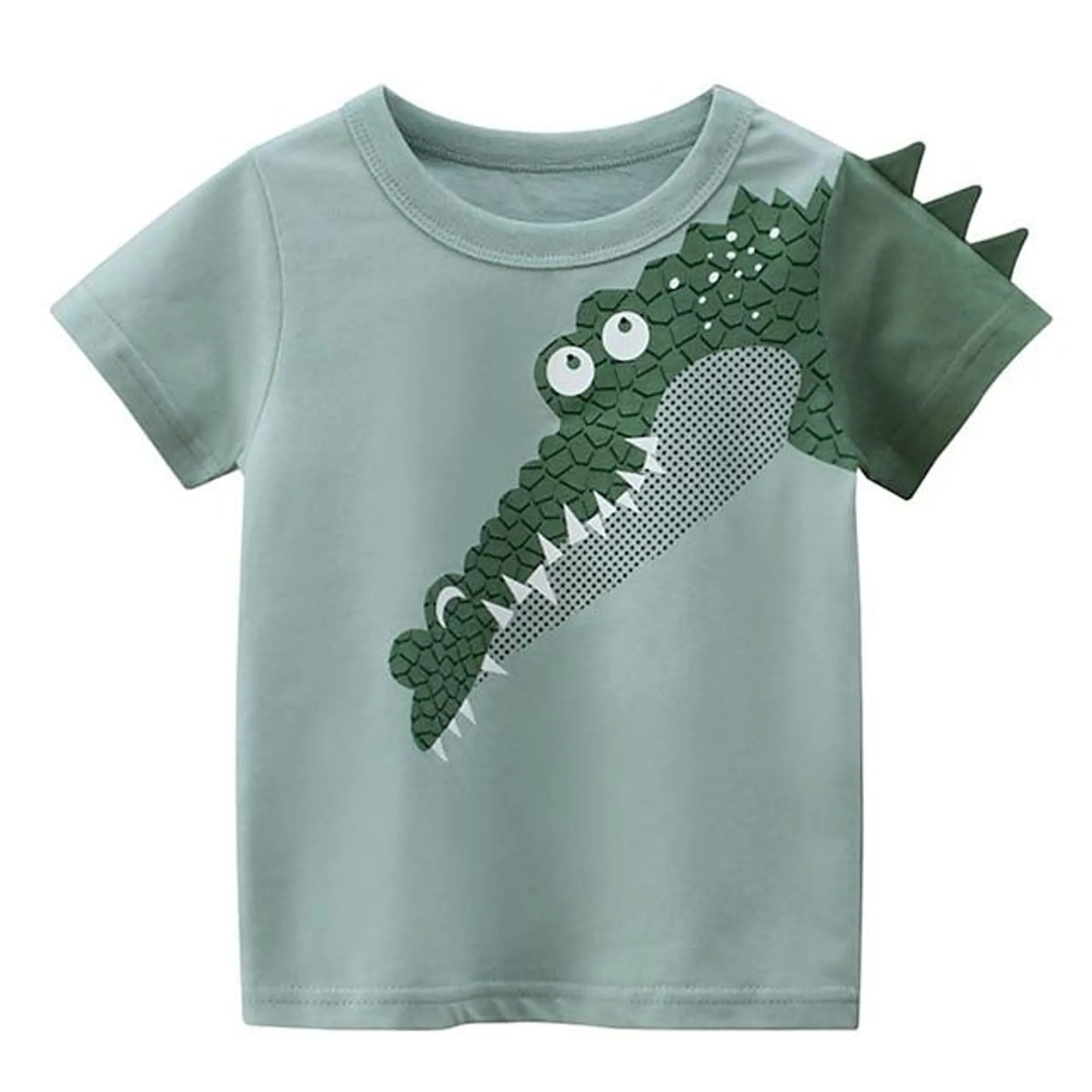 Kinderen Jongens T-shirt dier School Korte mouw Afdrukken leuke Style Katoen 3-8 jaar Zomer Groen