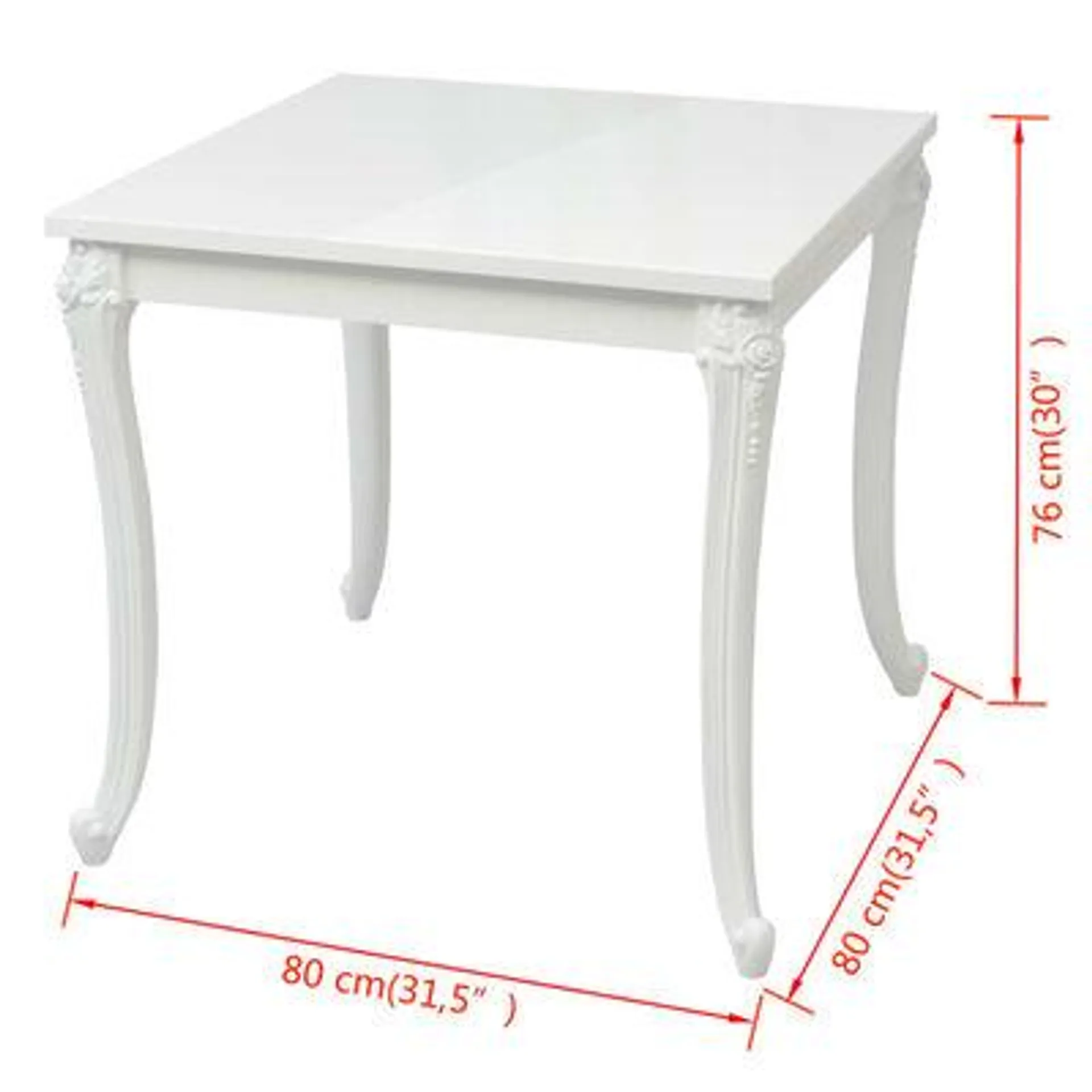 vidaXL Mesa de jantar, 80x80x76 cm, branco brilhante