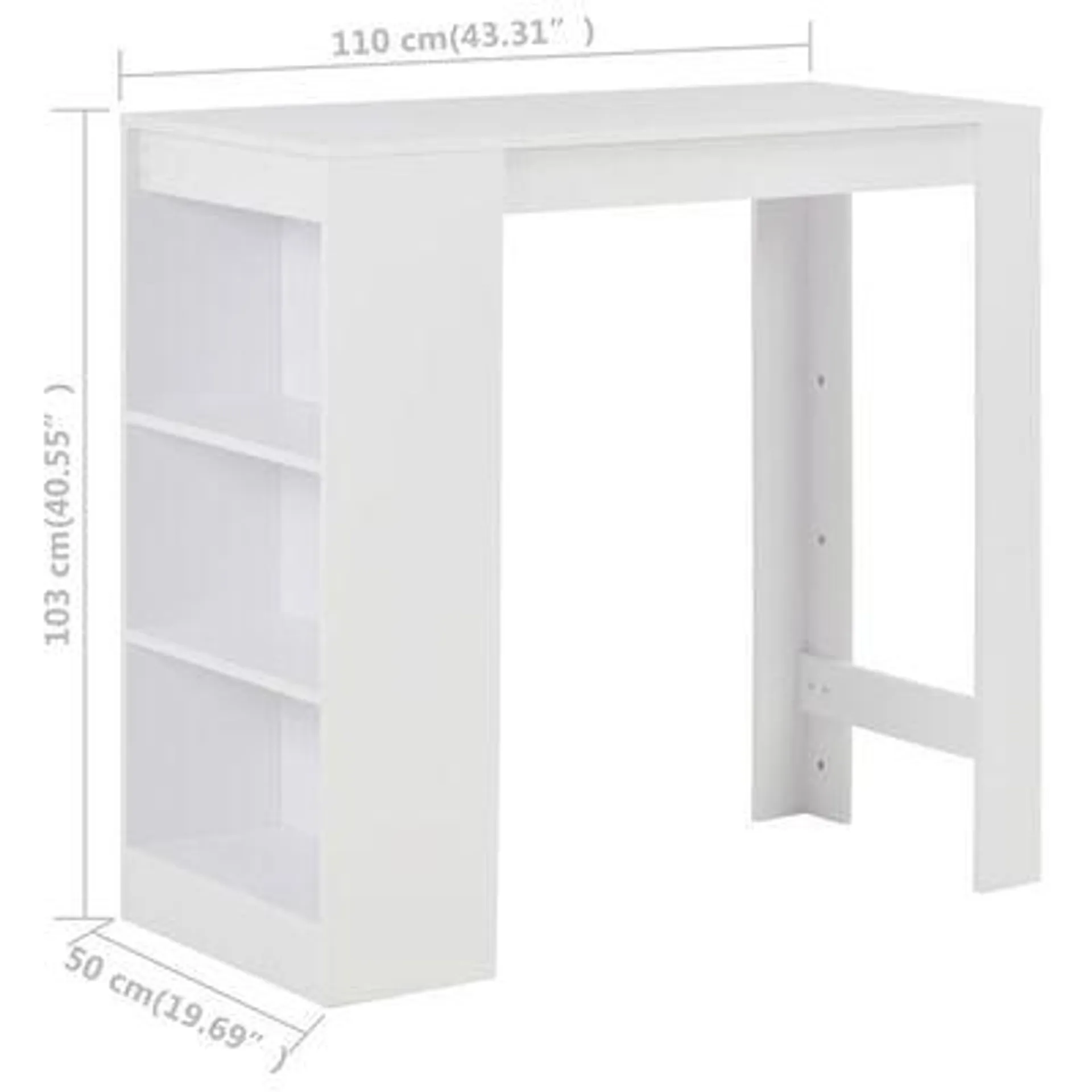 vidaXL Mesa de bar com prateleira branco 110x50x103 cm