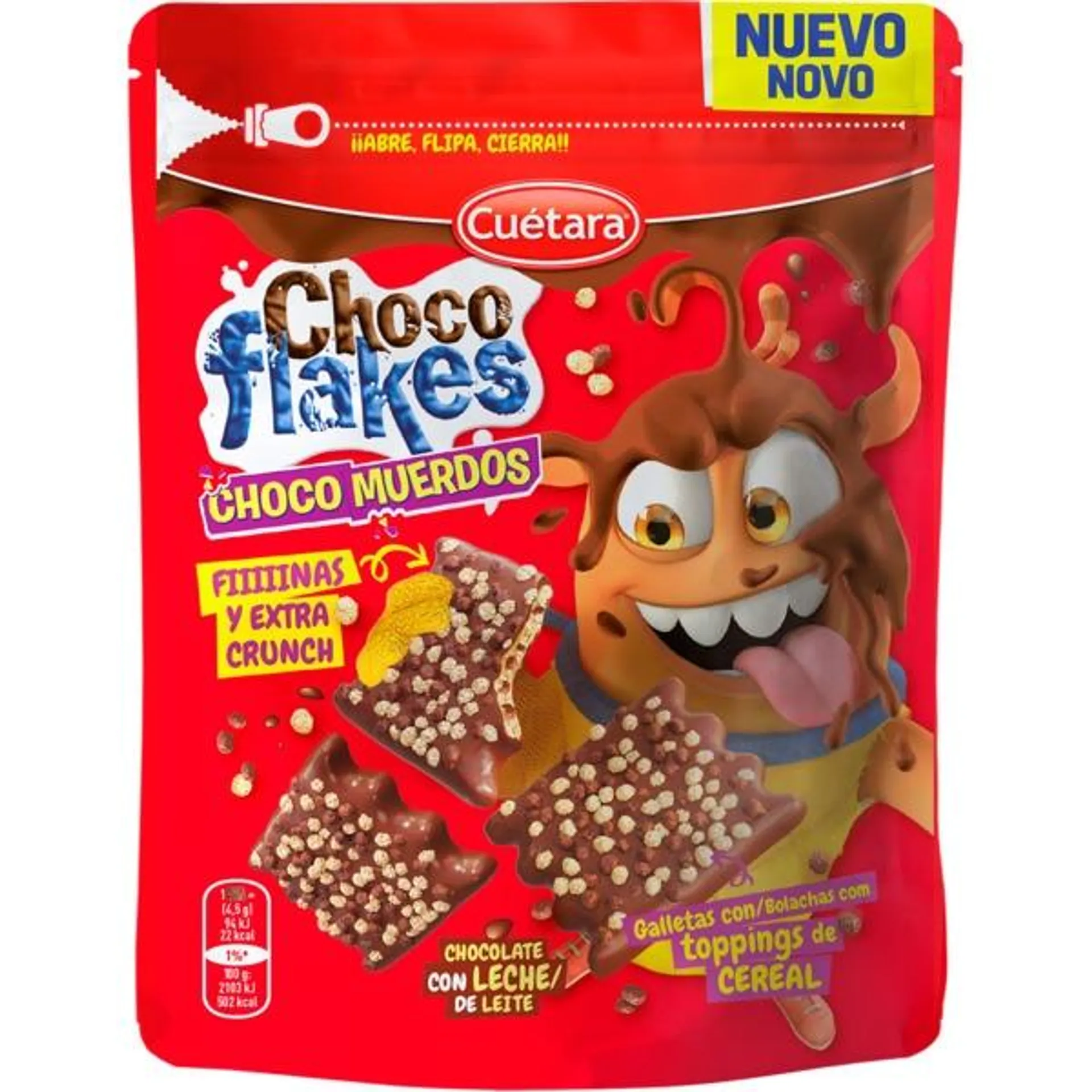 Cereais Choco Flakes Finas e Extra Crunch embalagem 100 g Cuétara