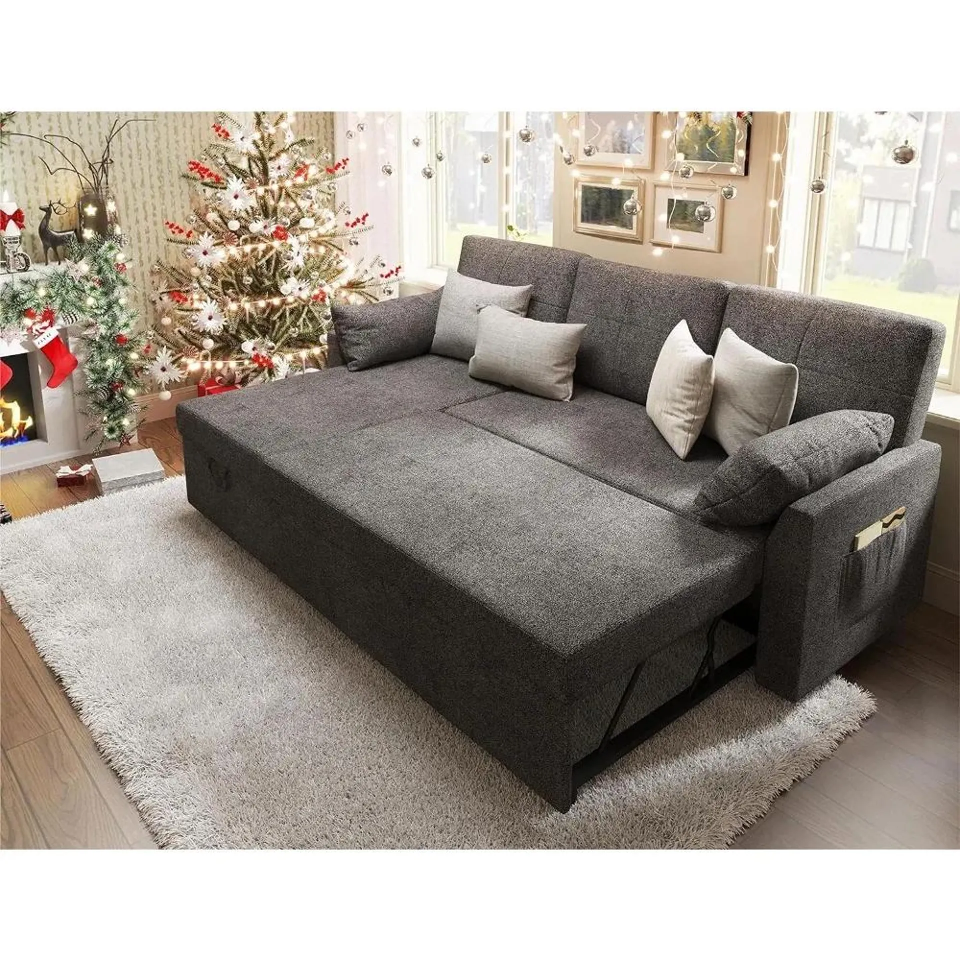 Sofa Bed, 3 Seater Sleeper Sofa with Storage Chaise,Pull Out Couch for Living Room,84x59x39 inches, 450 pounds minimalist sofa