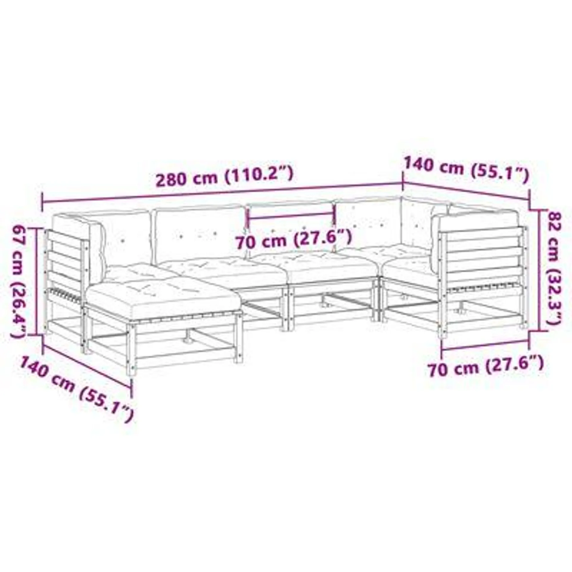 vidaXL 6 pcs conj. sofás jardim almofadões pinho maciço castanho cera