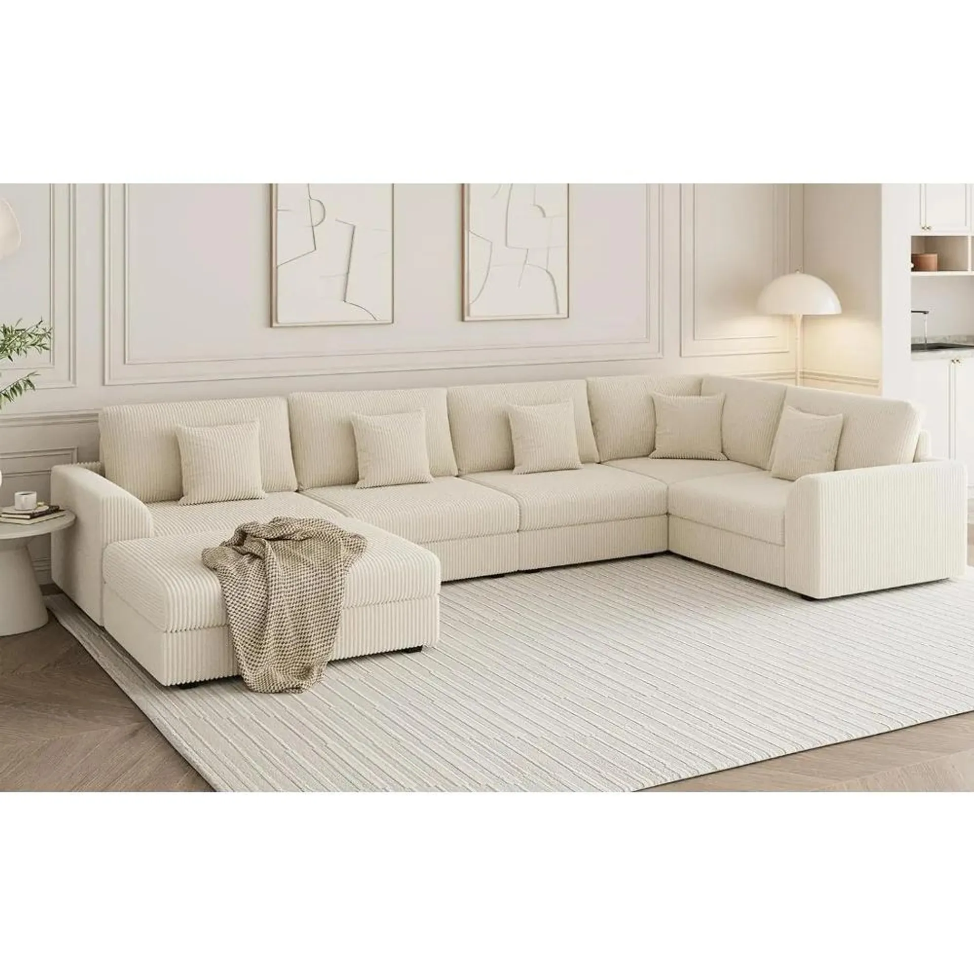 Modular Sectional Sofa, Oversized U-Shaped Couch, Deep Seat Comfy Cloud Couch with Ottoman and Five Pillow for Living Room