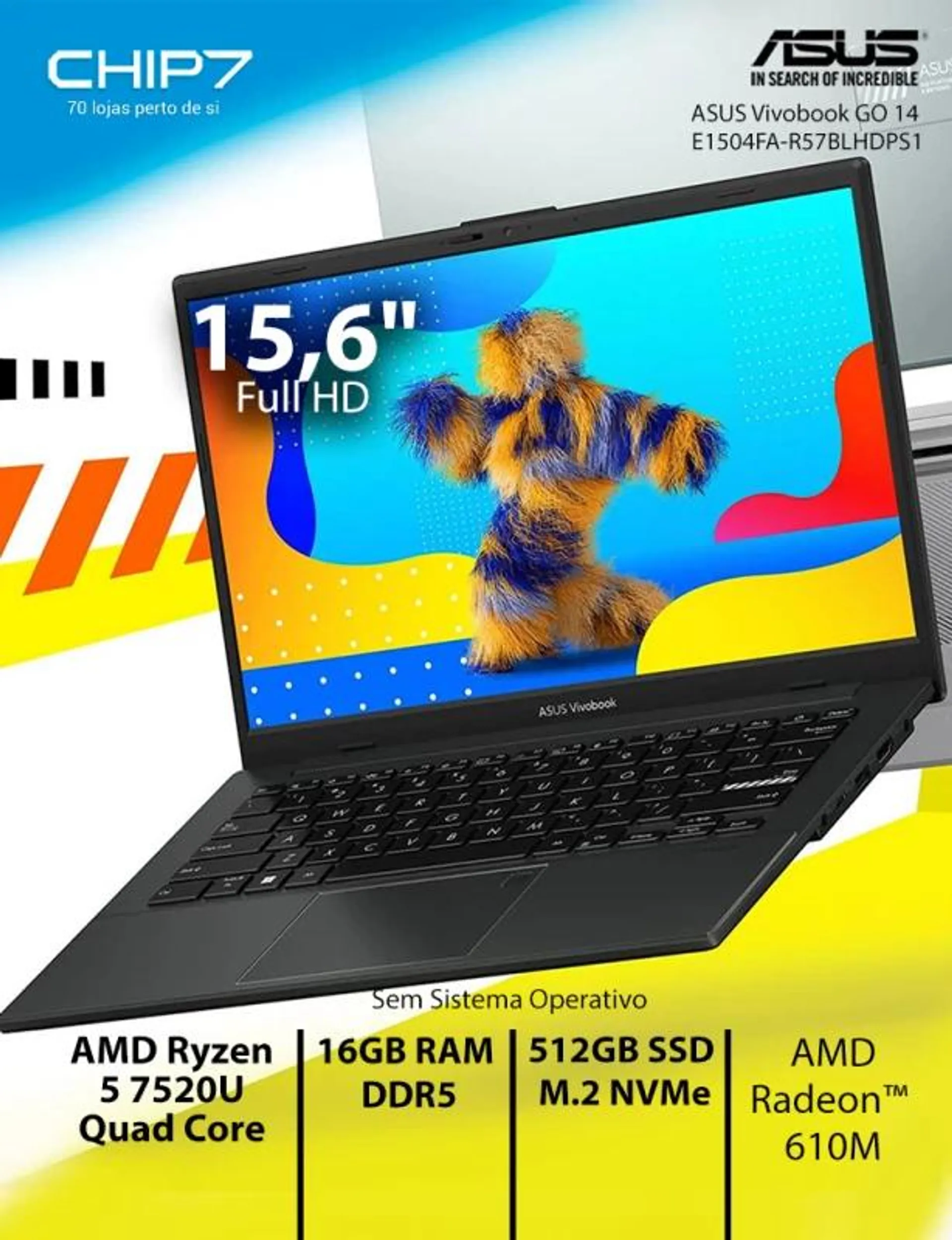 Portátil ASUS - AMD Ryzen 5 7520U / 16GB RAM / 512GB SSD / 15.6" / S/SO - Vivobook Go E1504FA-R57BLHDPS1