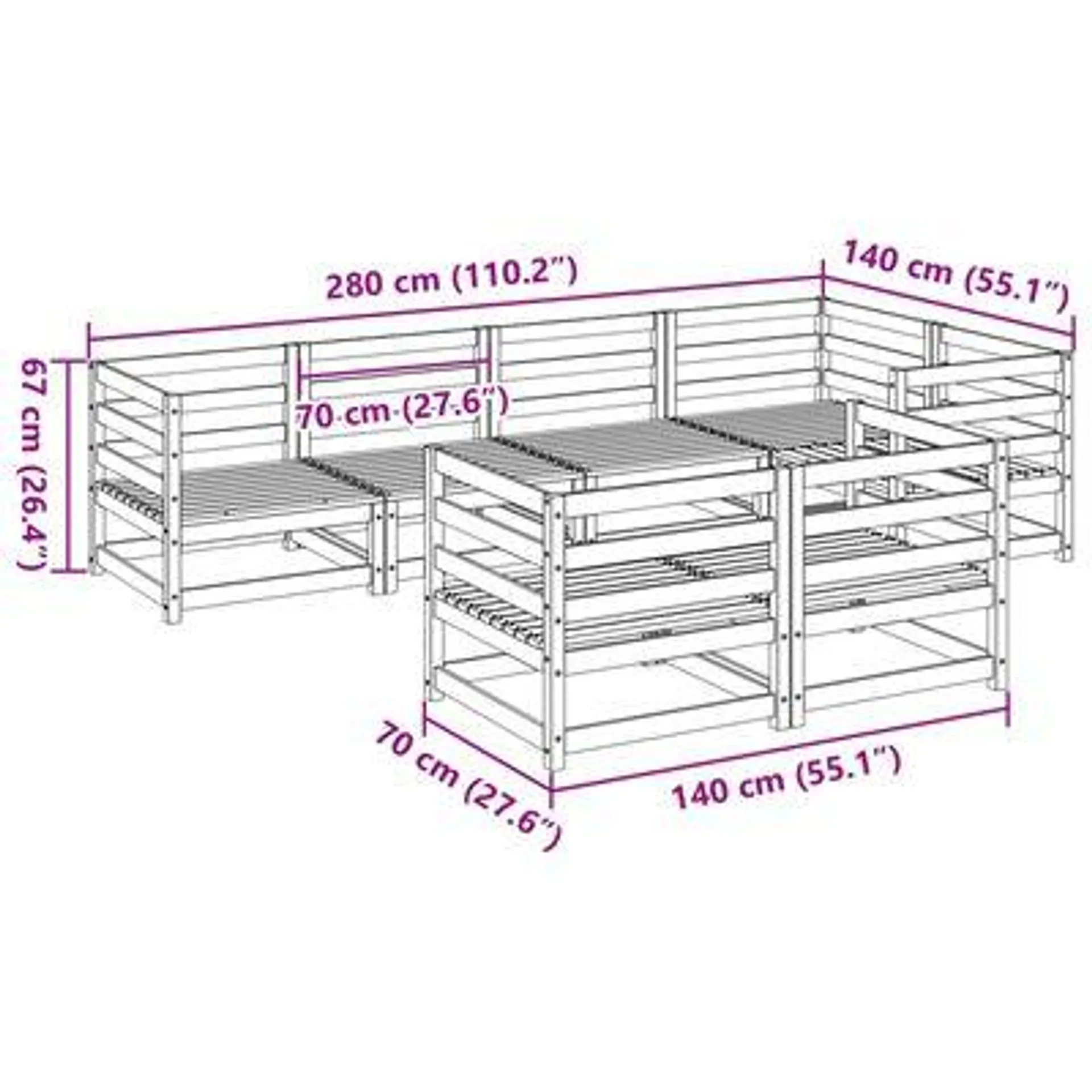 vidaXL 7 pcs conjunto sofás de jardim madeira de pinho castanho cera