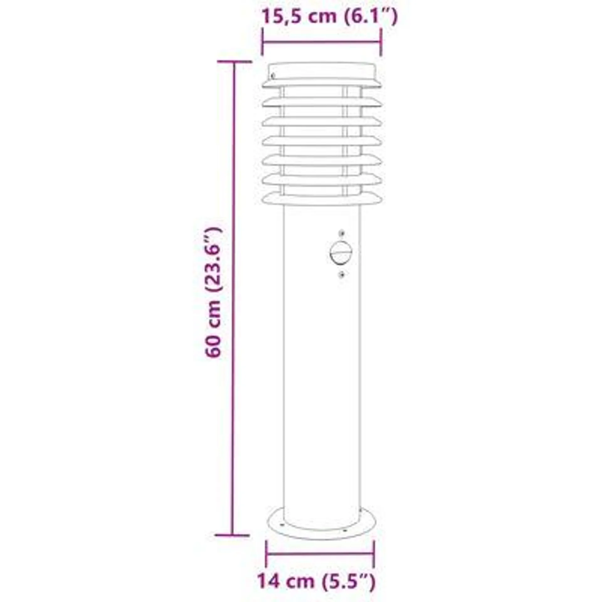 vidaXL Candeeiro de chão para exterior c/ sensor 60 cm aço inox. preto