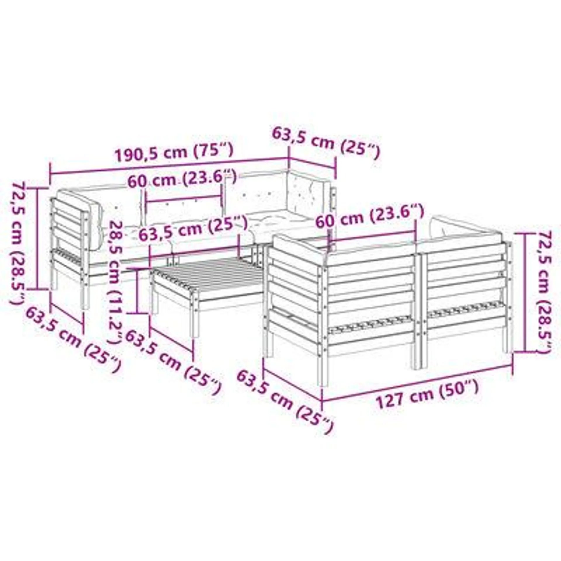 vidaXL 6 pcs conj. sofás jardim almofadões pinho maciço castanho cera