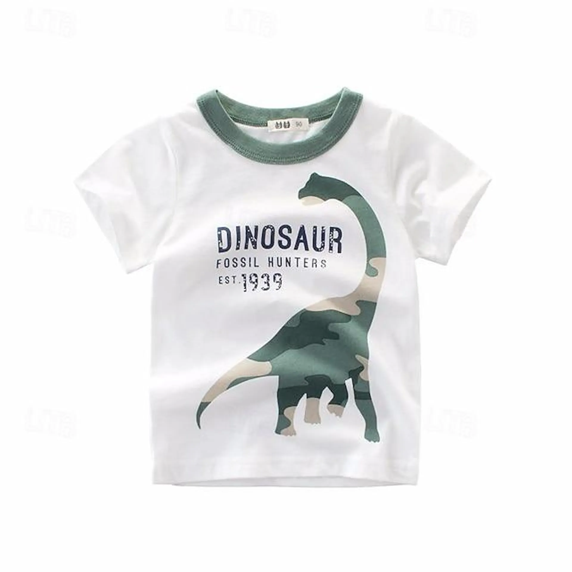 Jongens 3D Grafisch dier Dinosaurus T-shirt Korte mouw Zomer Modieus Basic 100% katoen Kleine kinderen (4-7ys) 4-7 jaar Strakke ronde hals Buiten Casual Dagelijks Normale pasvorm