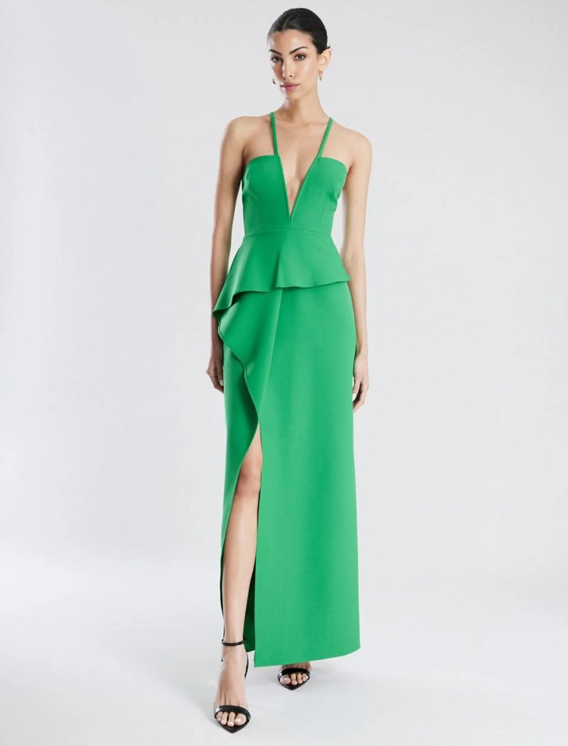 Vestido Maxi BCBGMAXAZRIA Daphne Peplum Gown Verdes | FVWMD-8401