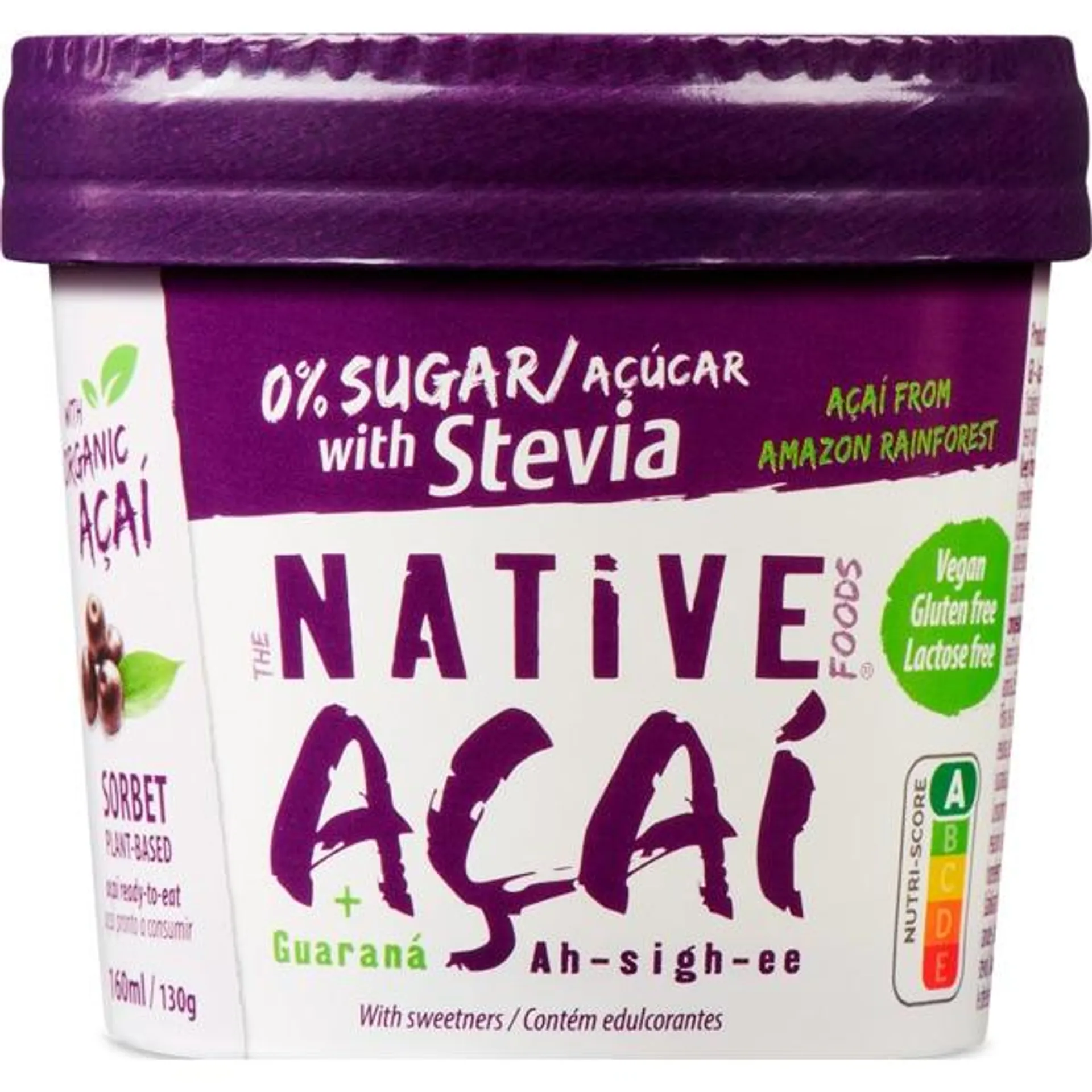 Gelado de Açaí e Guaraná 0% Açúcar embalagem 160 ml Native