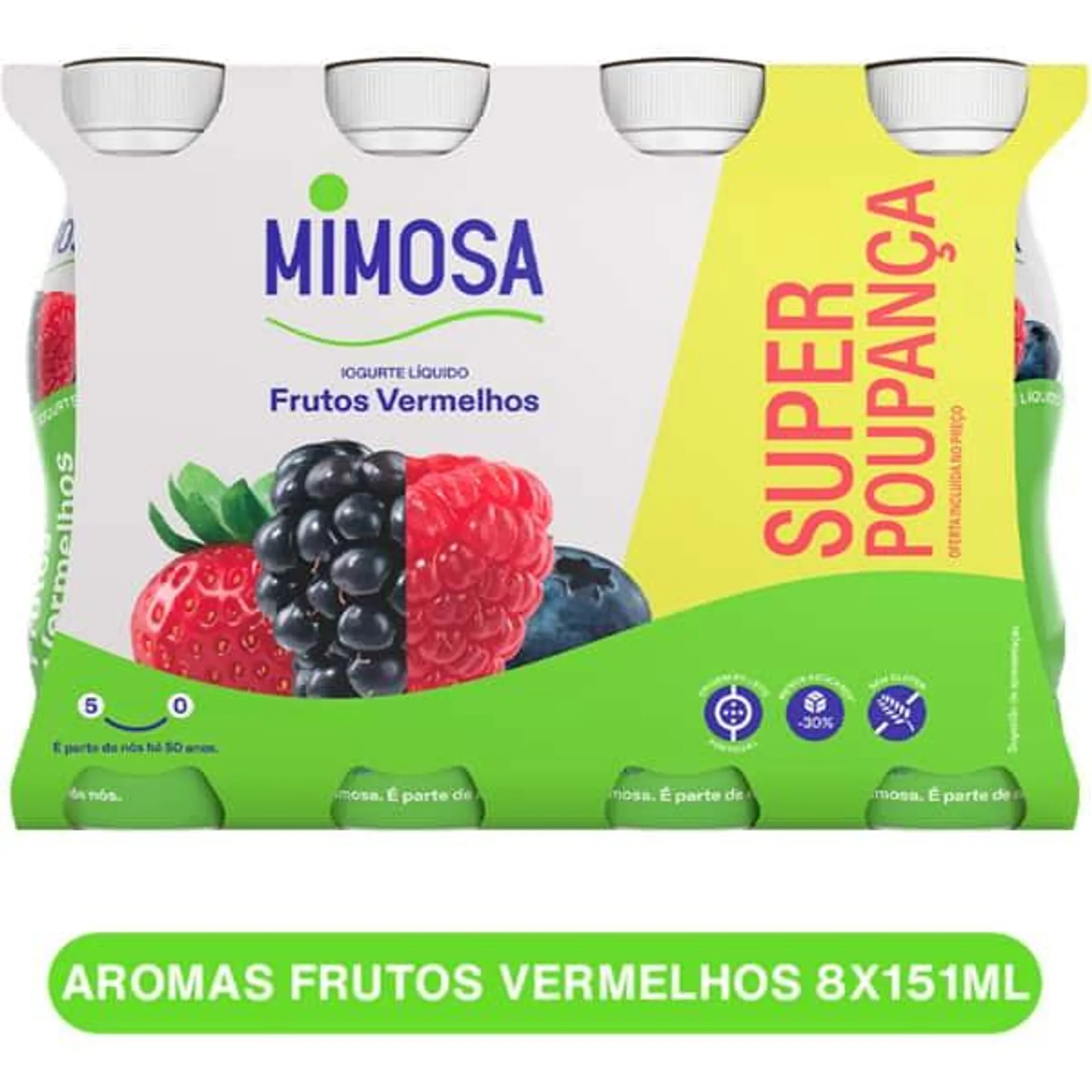 Iogurte Liquido Frutos Vermelhos pack 8 embalagem 151 ml Mimosa