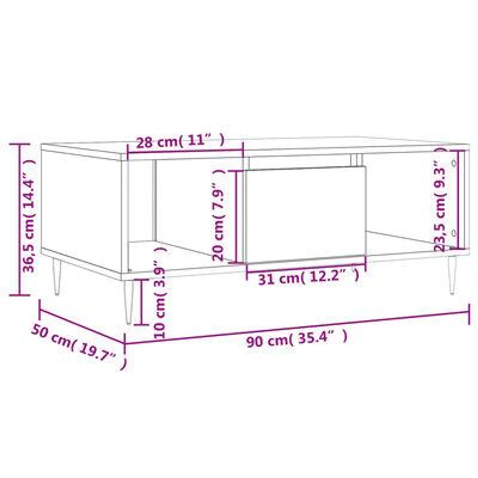 vidaXL Mesa de centro 90x50x36,5 cm derivados madeira branco brilhante