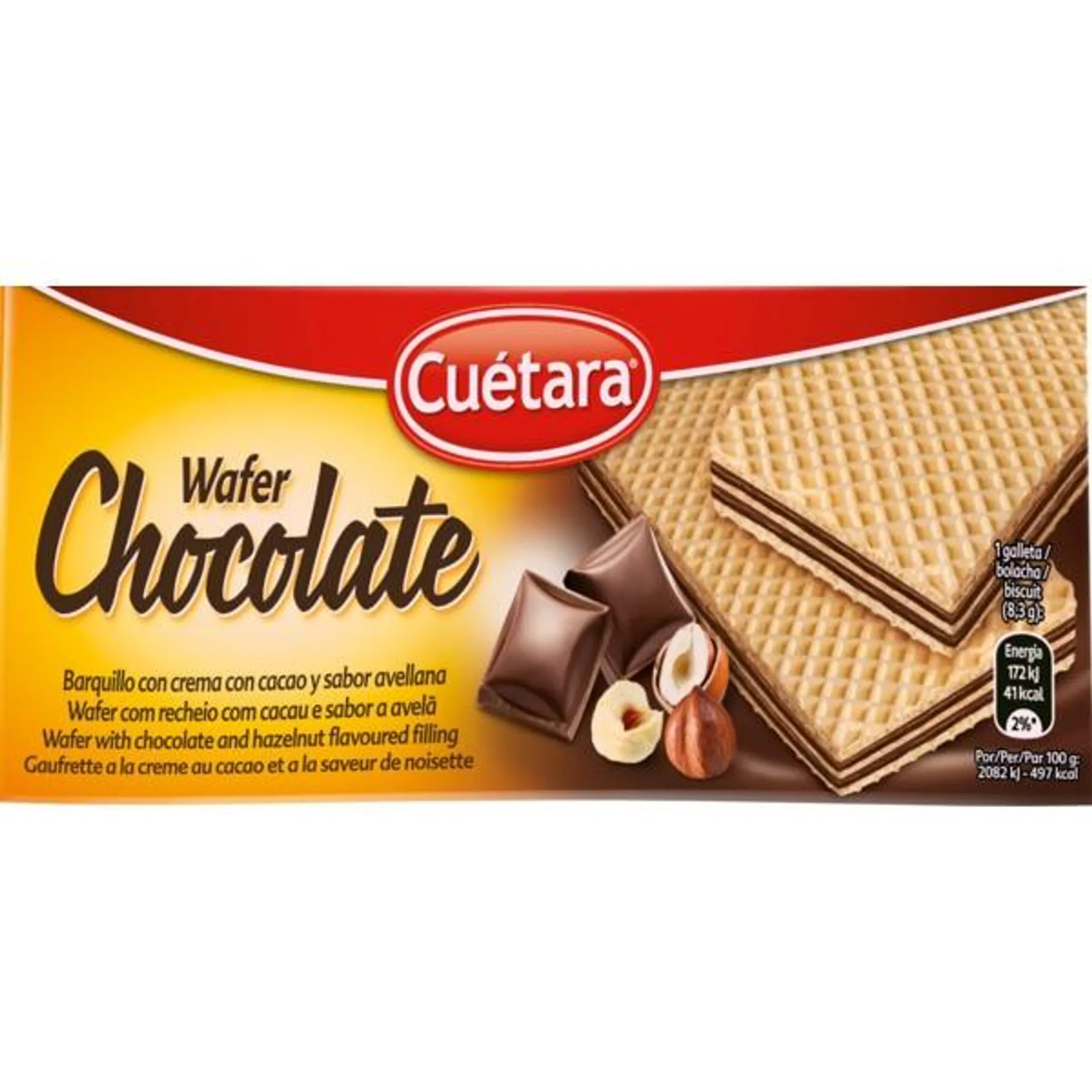 Bolachas Wafer Recheadas com Cacau embalagem 150 g Cuétara Demecao