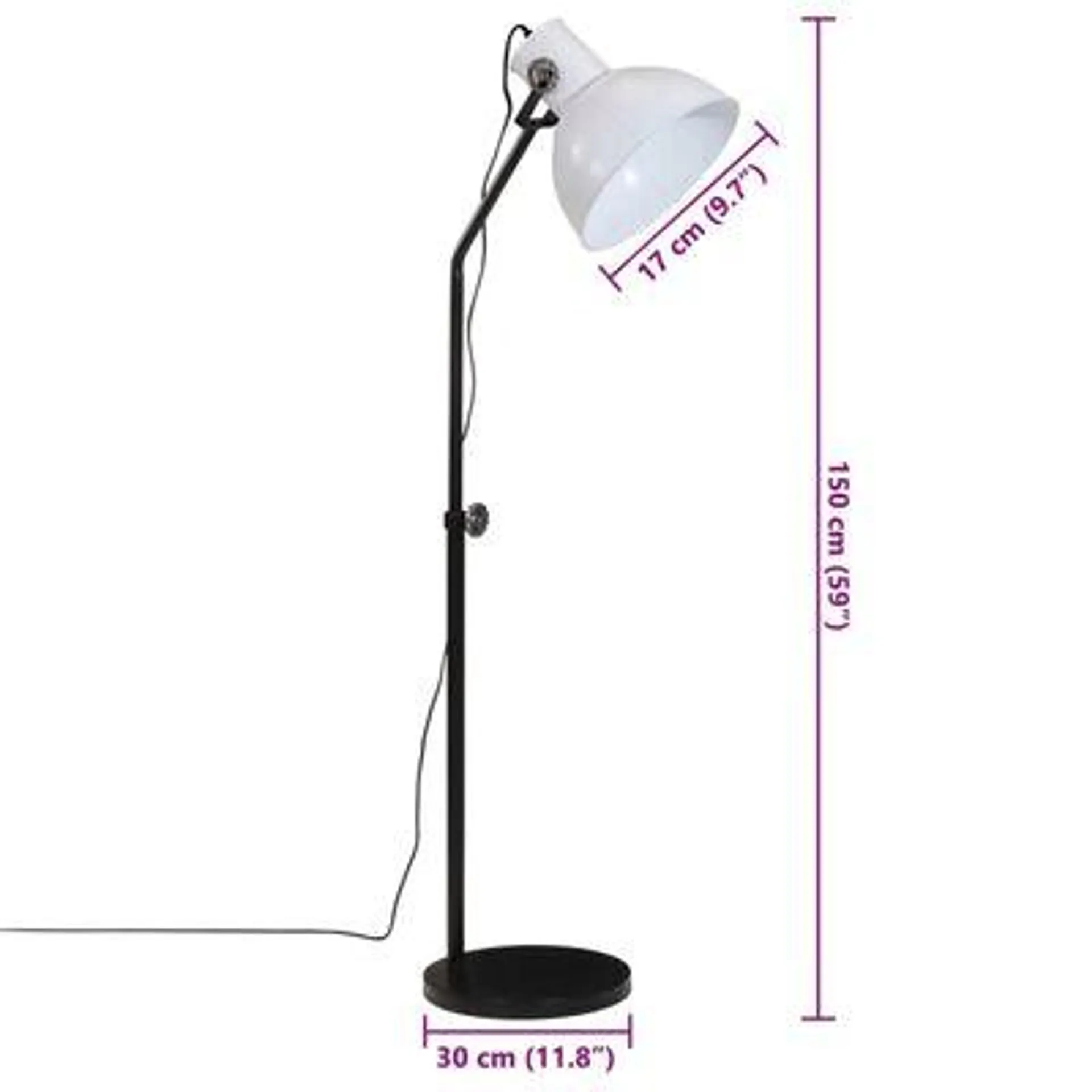 vidaXL Candeeiro de pé 25 W 30x30x90-150 cm E27 branco