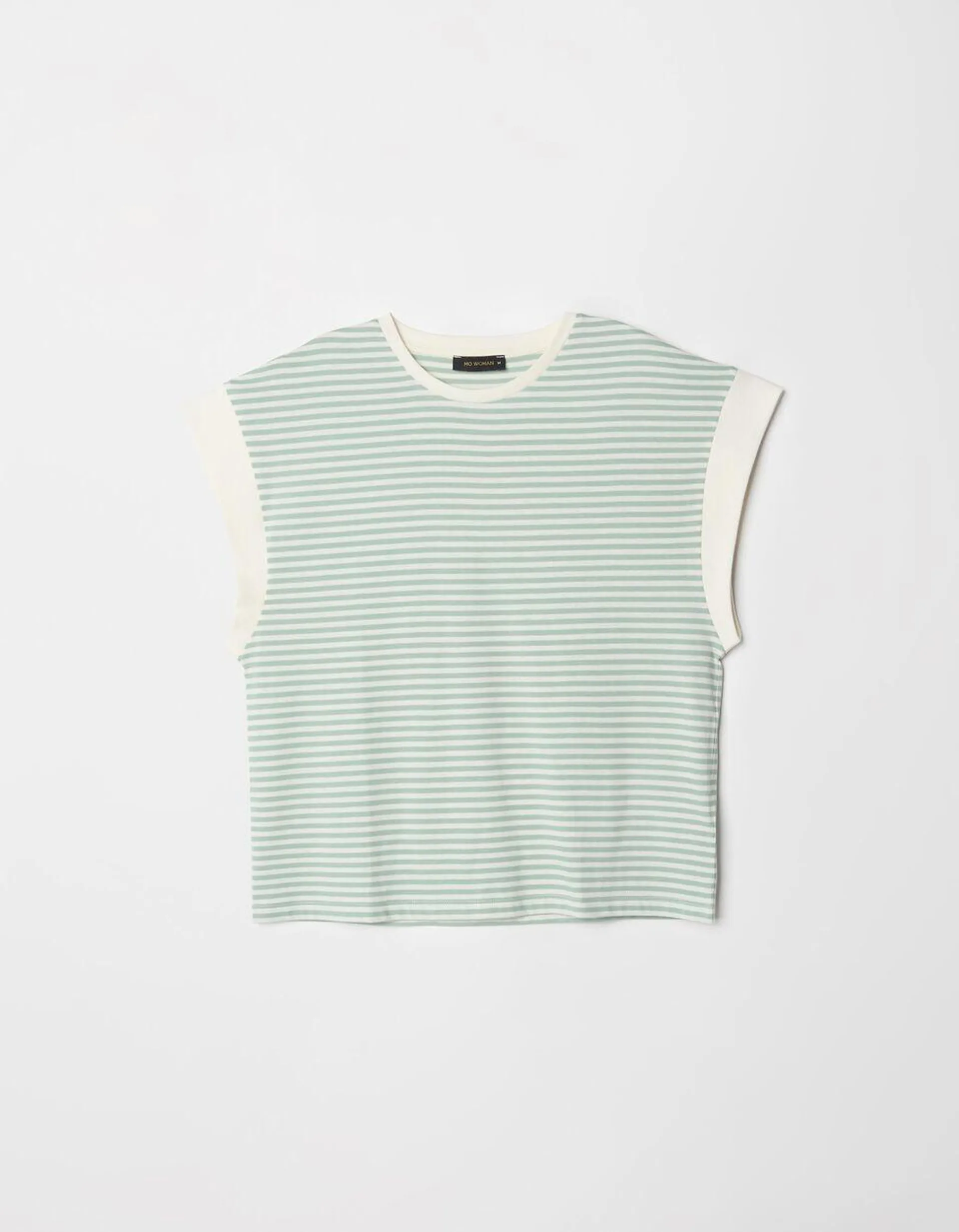 T-shirt Boxy Riscas, Mulher, Verde Claro