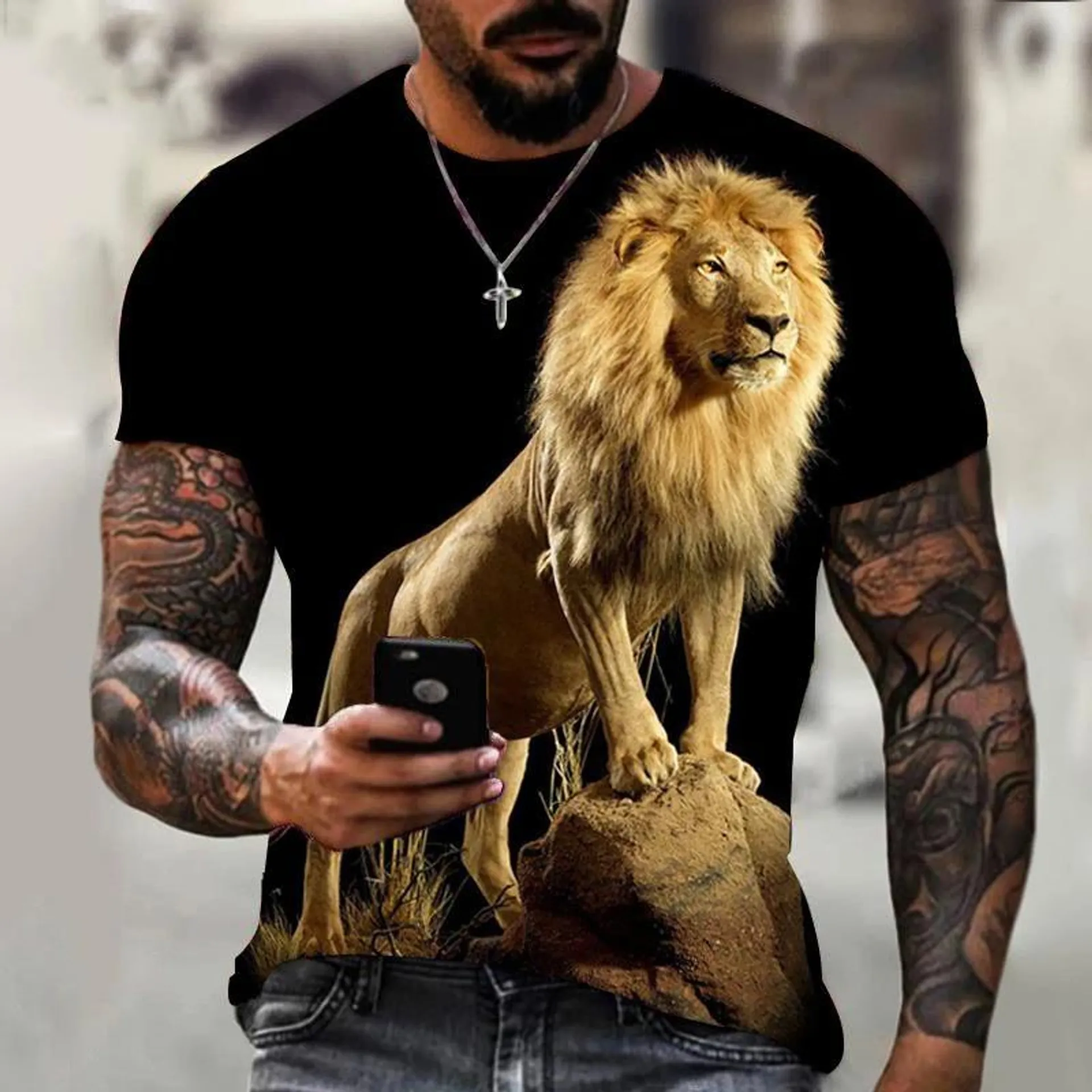 New Fashion Lion Men 3D Printed Casual Short-sleeved T-shirt