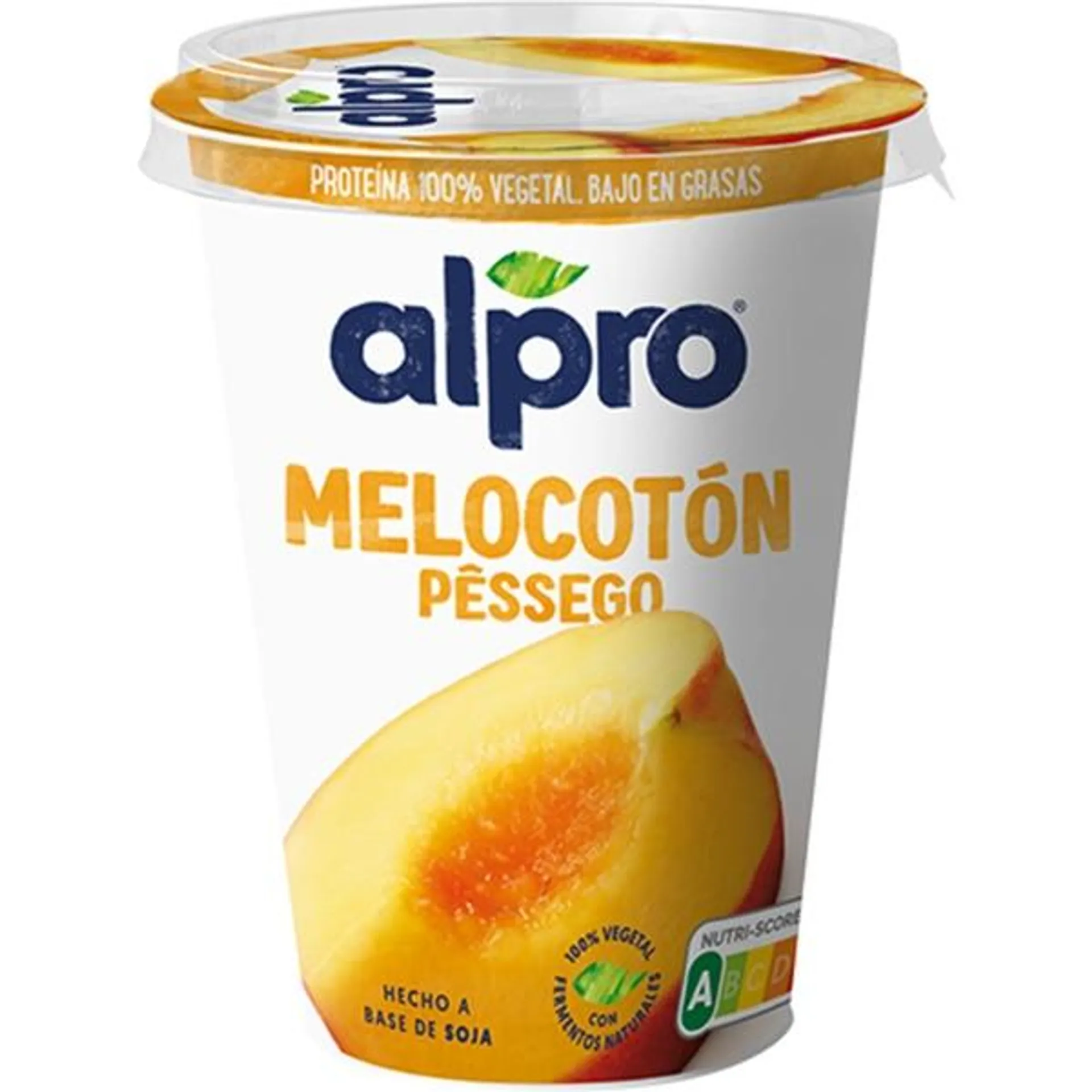 Proteína 100% Vegetal á Base de Soja Pêssego embalagem 400 g Alpro