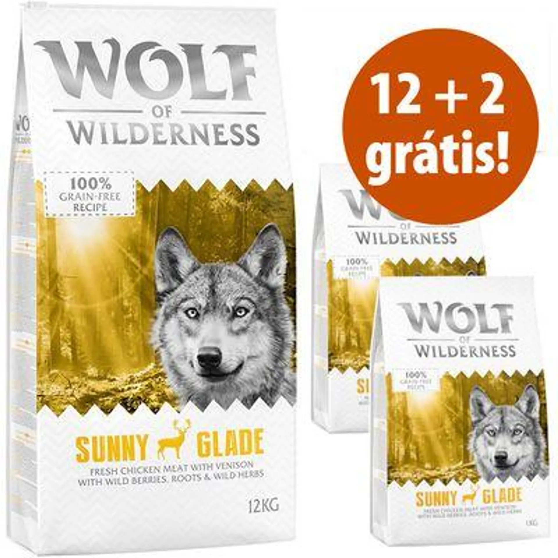 Wolf of Wilderness 14 kg ração para cães em promoção: 12 + 2 kg grátis!