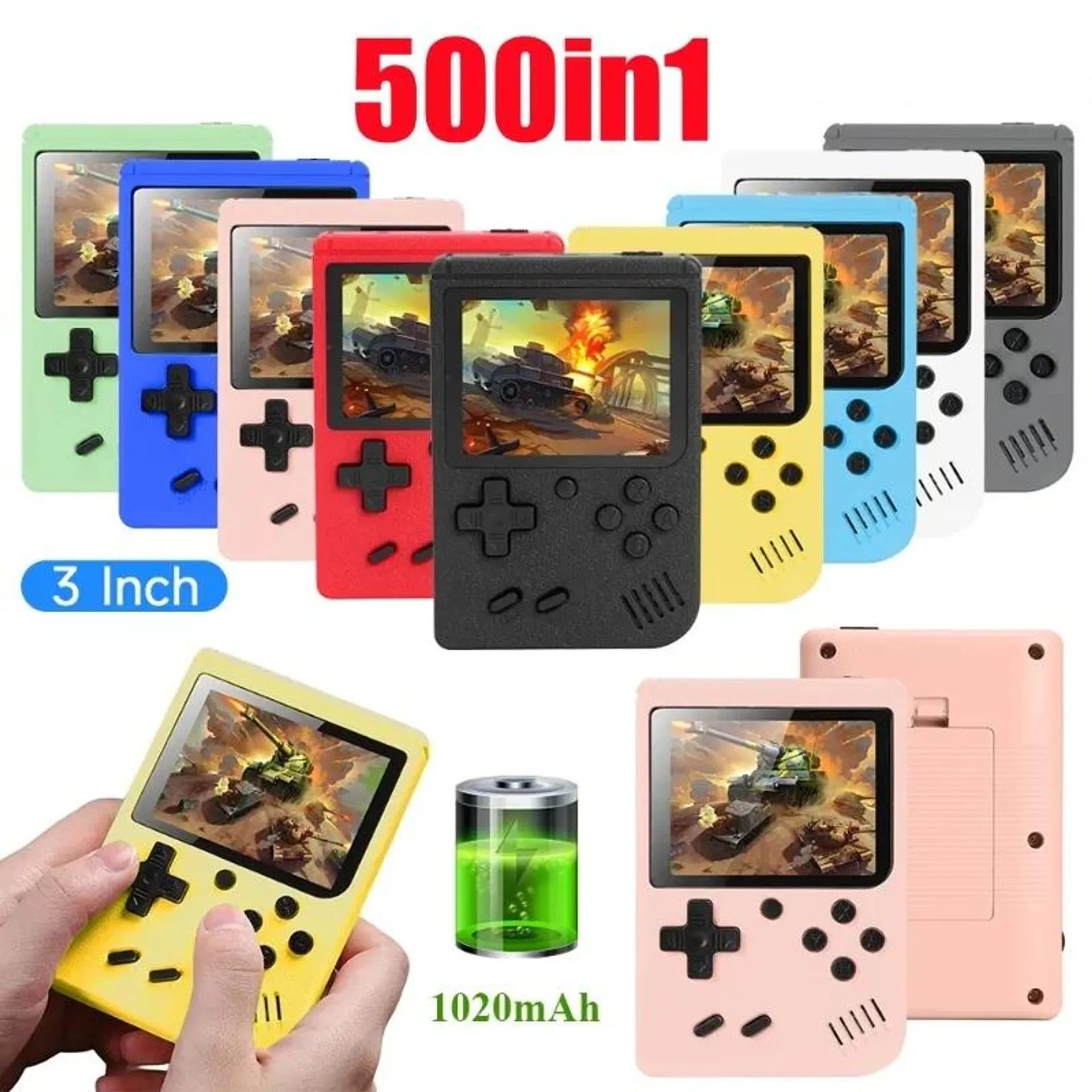 500 IN 1 Retro Portable Mini Handheld Video Game Console 8 Bit 3.0 Inch Color LCD Game Player Built in 500 Games For Kid Gift