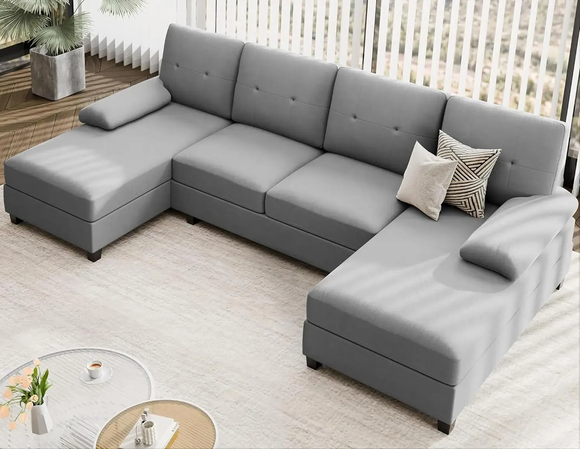 Sofa Couches for Living Room, 4 Seat U-Shaped Sofa Couch Living Room Furniture Sets Clearance with Double Chaises