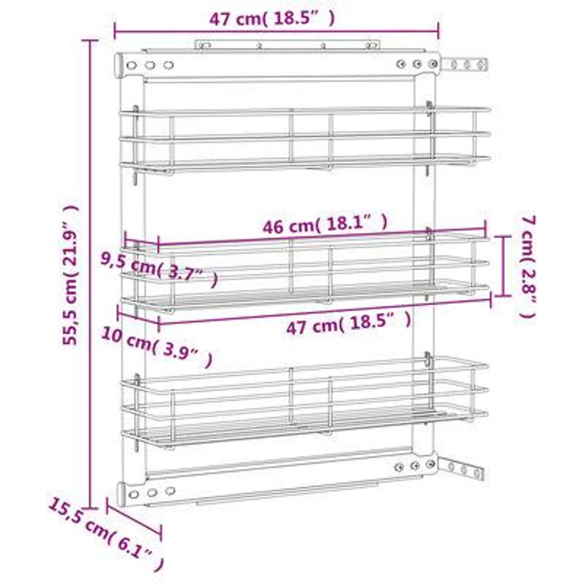 vidaXL Unidade cestos p/ cozinha 3 pcs 47x15,5x55,5 cm arame prateado