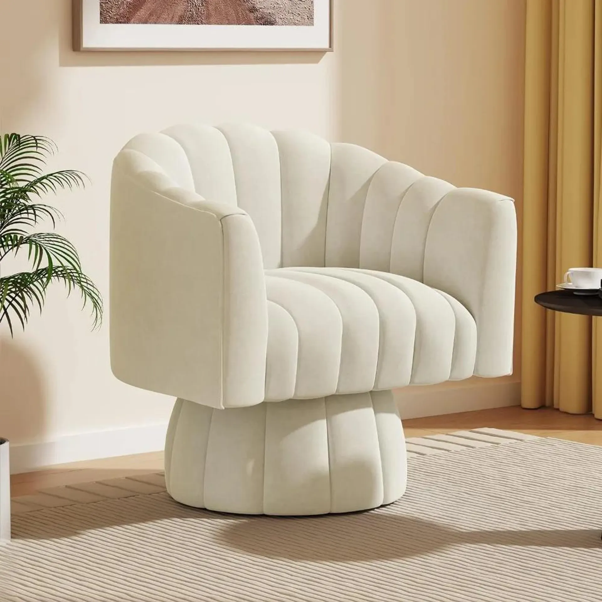 Mid Century 360 Degree Swivel Cuddle Barrel Accent Sofa Chairs, Round Armchairs with Wide Upholstered Living Room Chairs